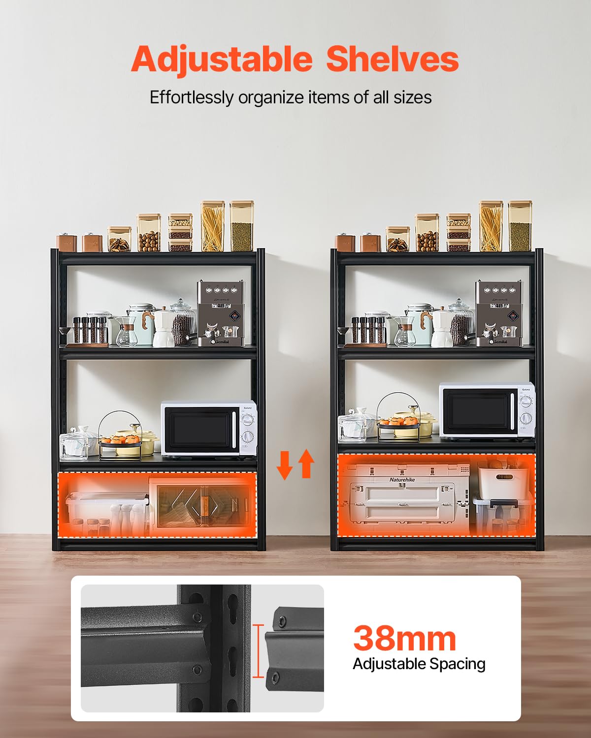 VEVOR Storage Shelves, 2400 lbs, 4 Tier Garage Storage Shelving, 20" D x 40" W x 57" H Adjustable Metal Shelves for Garage Shelves Utility Rack Shelf, Ideal for Kitchen, Warehouse, Basement, Black VEVOR