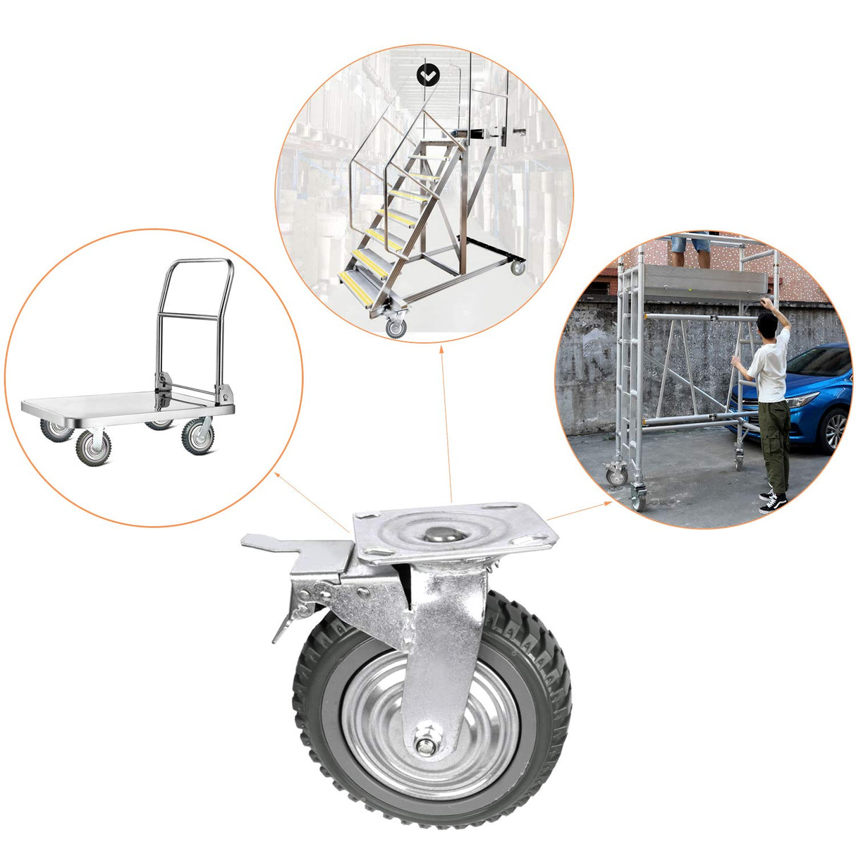 tonchean 6 Inch Rubber Caster Wheels Heavy Duty Anti-Skid Swivel Casters 1653Lbs Silent Universal 360 Degree Rotation Ball Bearing Set of 4 (All Swivel,2 with Brake Lock, 2 Without) tonchean