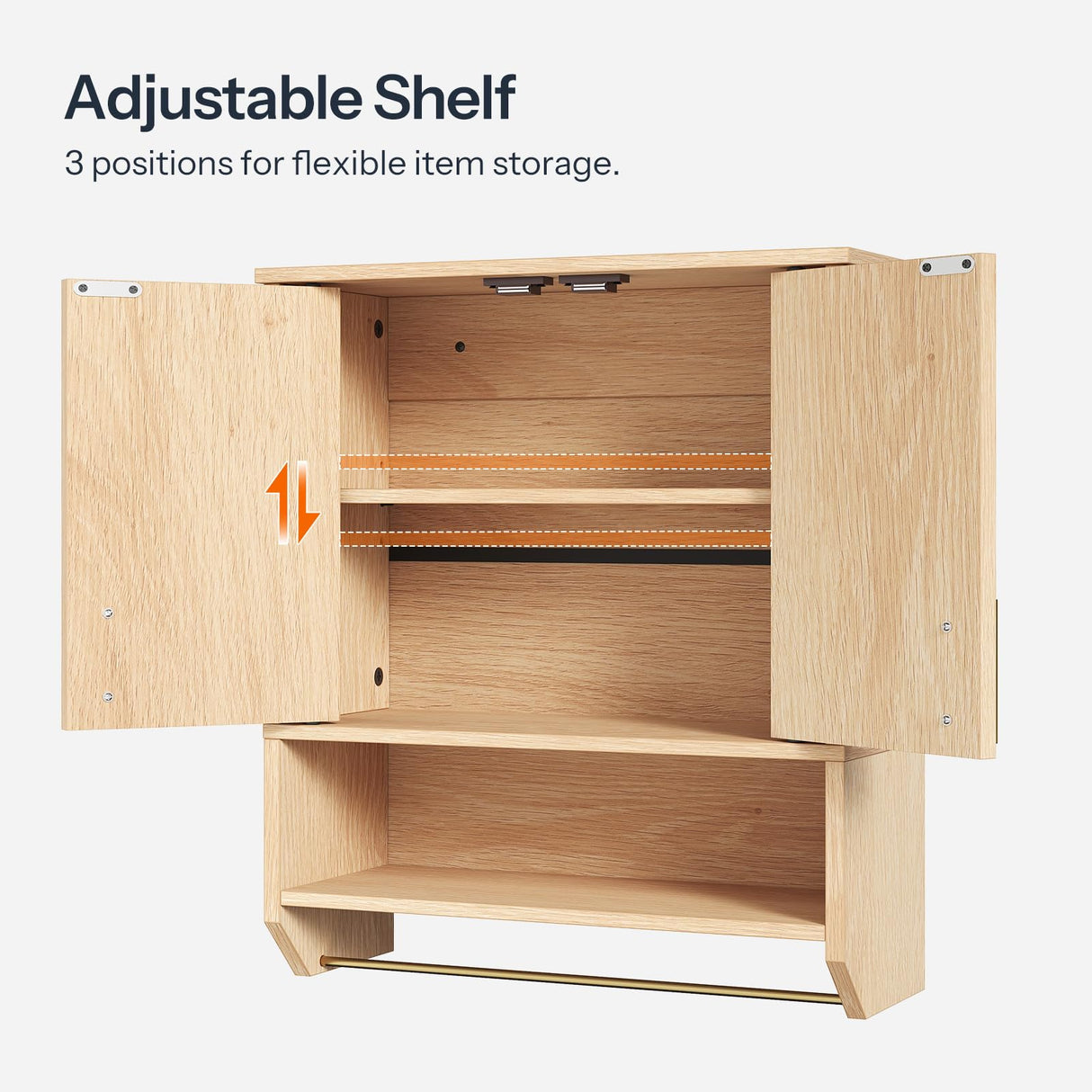 HOOBRO Fluted Bathroom Wall Cabinet, Farmhouse Medicine Cabinet with 2 Fluted Doors, Wall Storage Shelf with Towel Rack, Adjustable Shelf, for Small Spaces, Bathroom, Kitchen, Natural HOOBRO