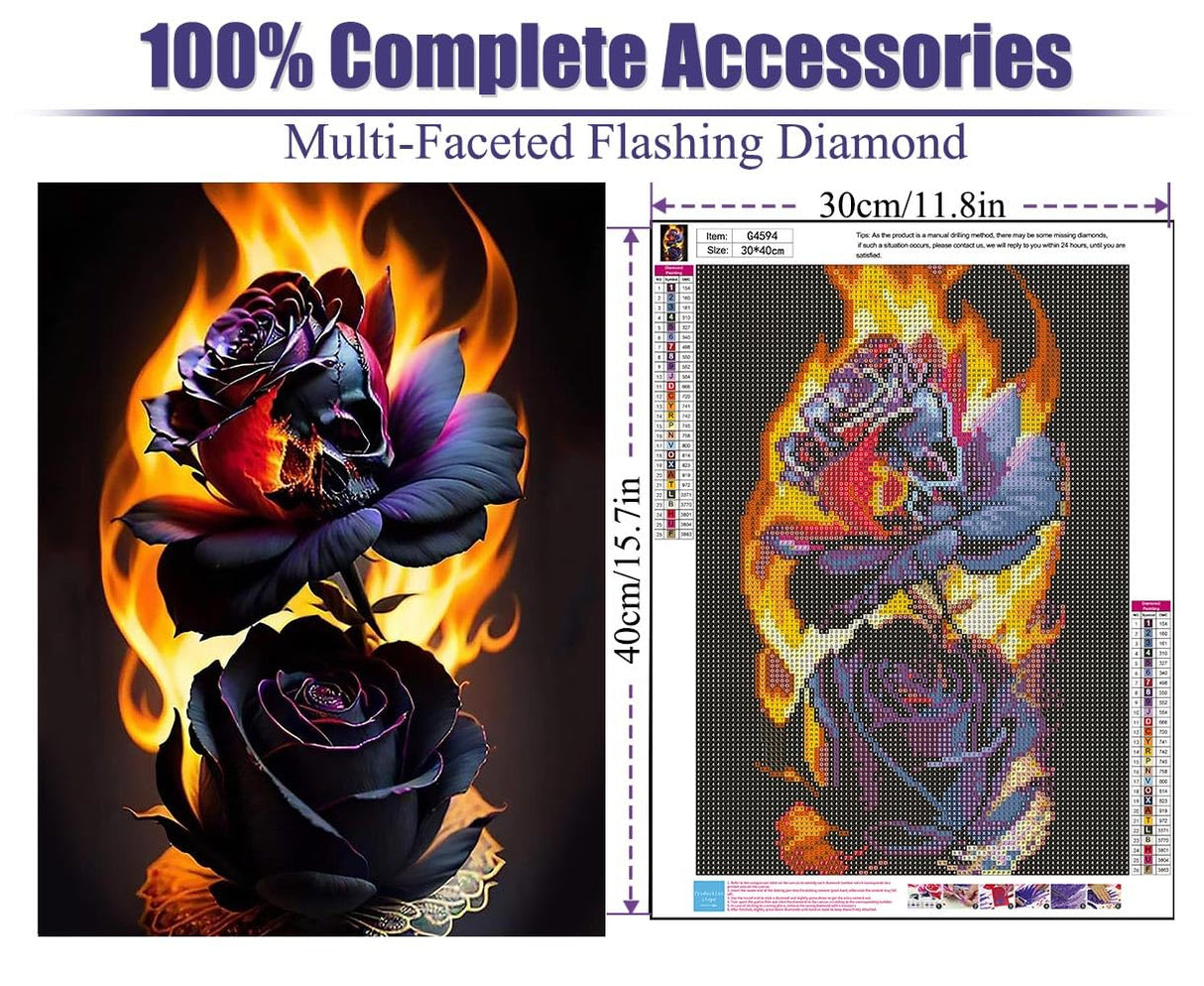 nekpiahu SkullFlower Diamond Art Painting Kits for Adults,Flowers Diamond Painting Kits for Beginners 5D Skull Full Drill Diamond Dots,Fire Gem Art Crafts for Adults Wall Decor 12x16inch nekpiahu