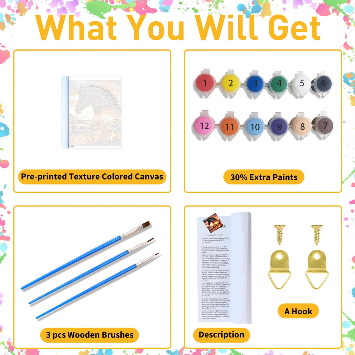 Mandun Paint by Numbers for Adult, Horse Paint by Numbers Kit for Adults Beginners, DIY Acrylic Oil Painting Kits with Brushes for Home Wall Decor 16x16Inch Mandun