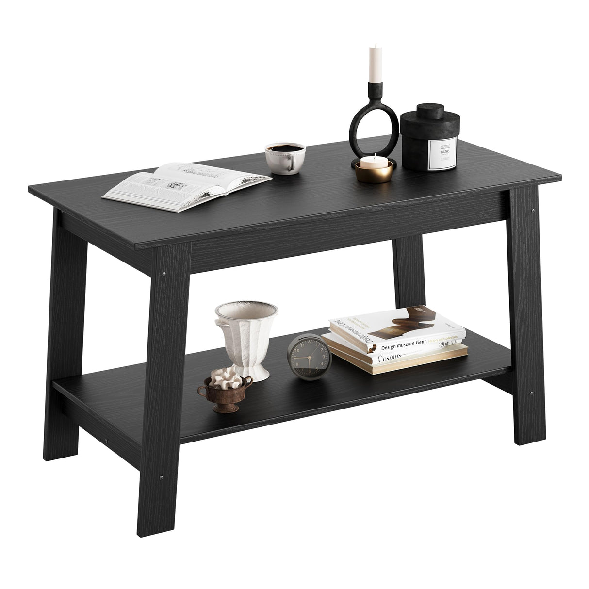 Industrial Coffee Table, 31.49" Rustic Wood Design, Modern Farmhouse Furniture with Space-Saving, Multi-Functional 2-Tier Storage Table for Living Room, Office, Bedroom, Black IDEALHOUSE