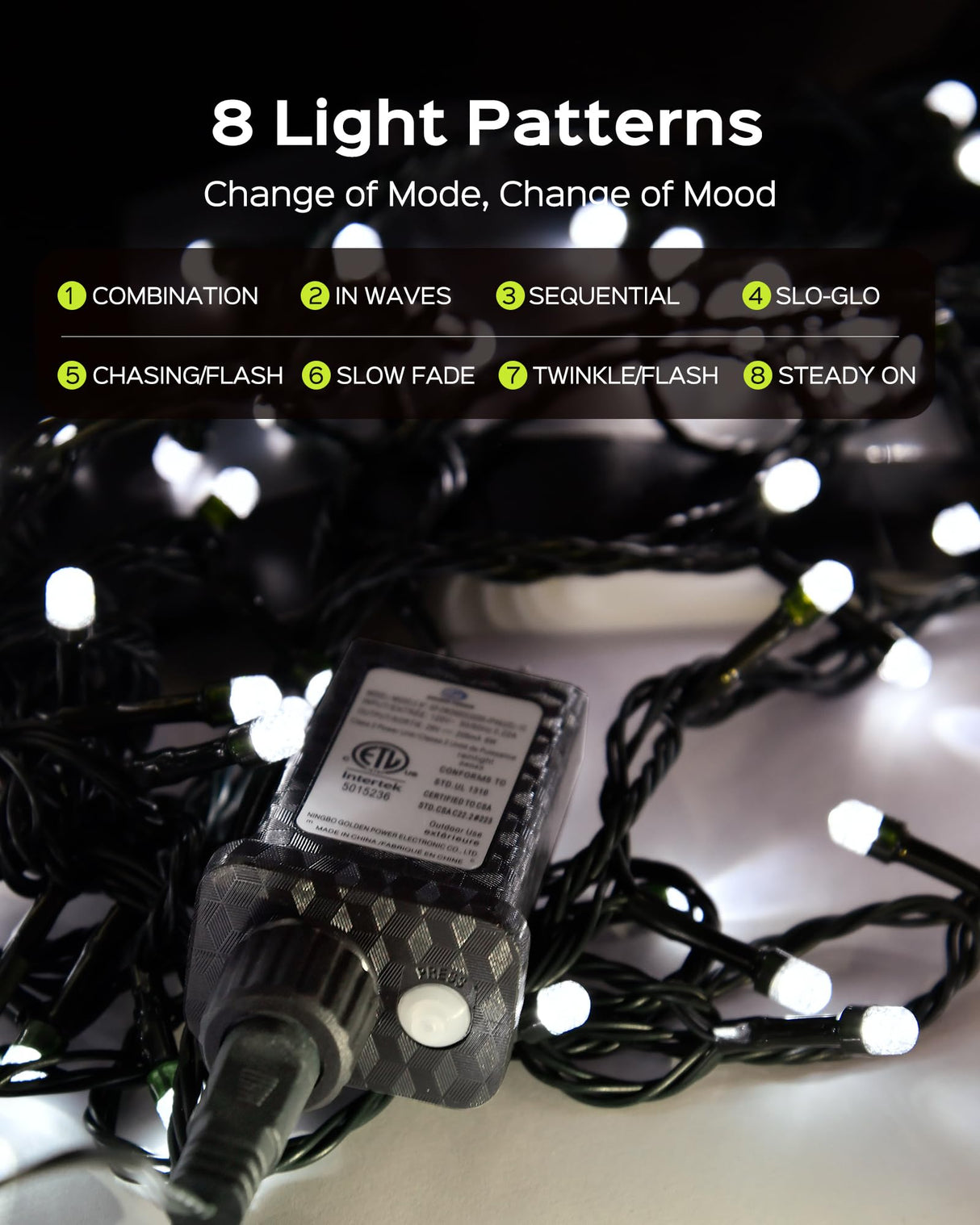 JACKYLED Outdoor String Lights Waterproof, 178FT 500 LED Plug in Christmas Light with 8 Modes, Fairy String Lights for Xmas Tree Halloween Holiday Party Garden Yard House Decoration, Cool White JACKYLED