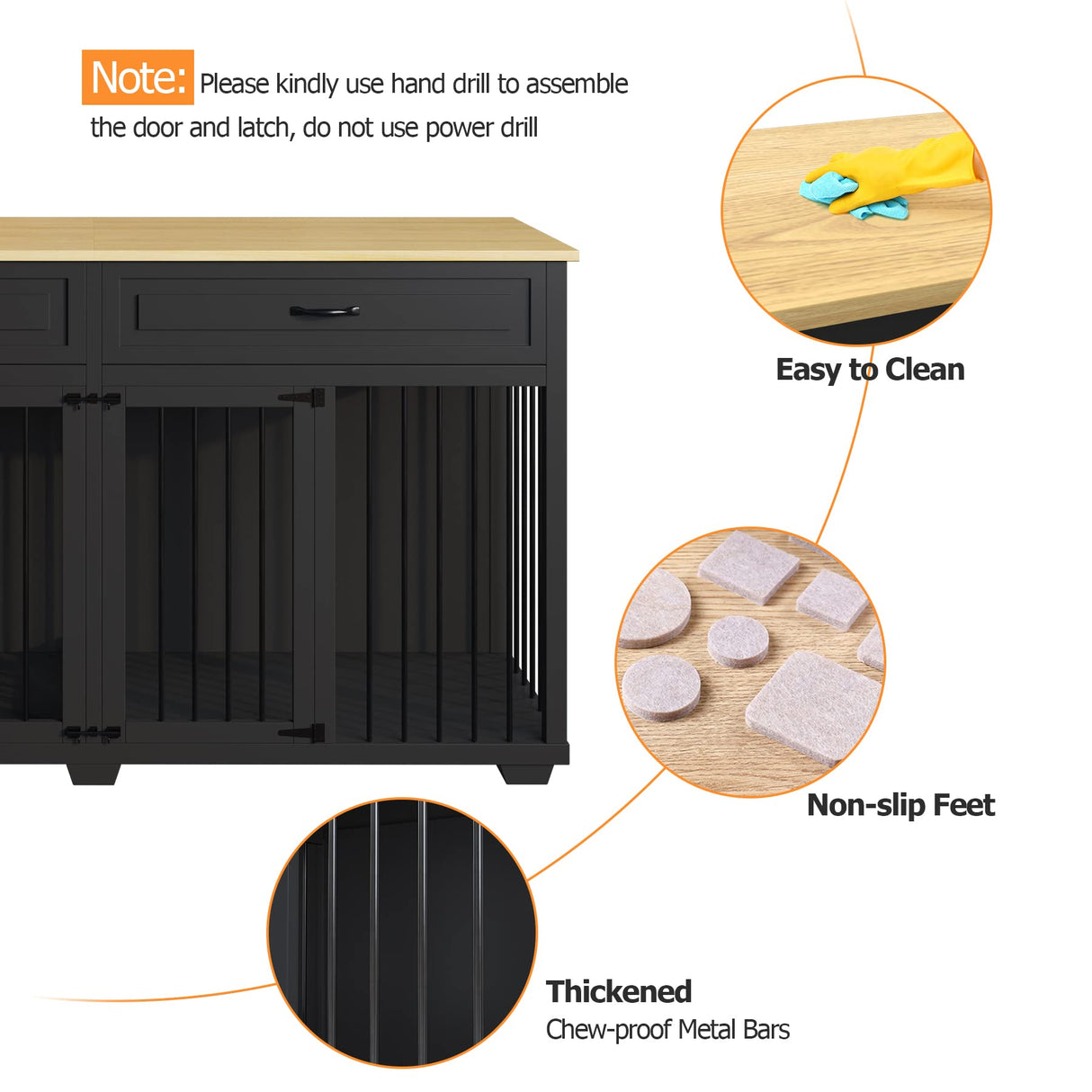 Lovinouse Furniture Style Dog Crate with Double Room, 73 Inch Wooden Dog Kennel with Removable Divider, Dog House TV Entertaiment Center for Small Medium Large X-Large Dogs (Black with Drawer) Lovinouse