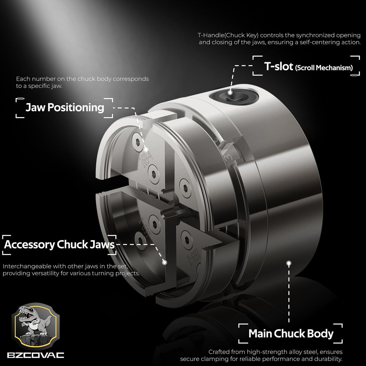 4-Inch Self-Centering Wood Lathe Chuck for Nova, 1" x 8 TPI Thread with 3/4" x 16 TPI Adapter, 4-Jaw Wood Turning Chuck Set Bzcovac