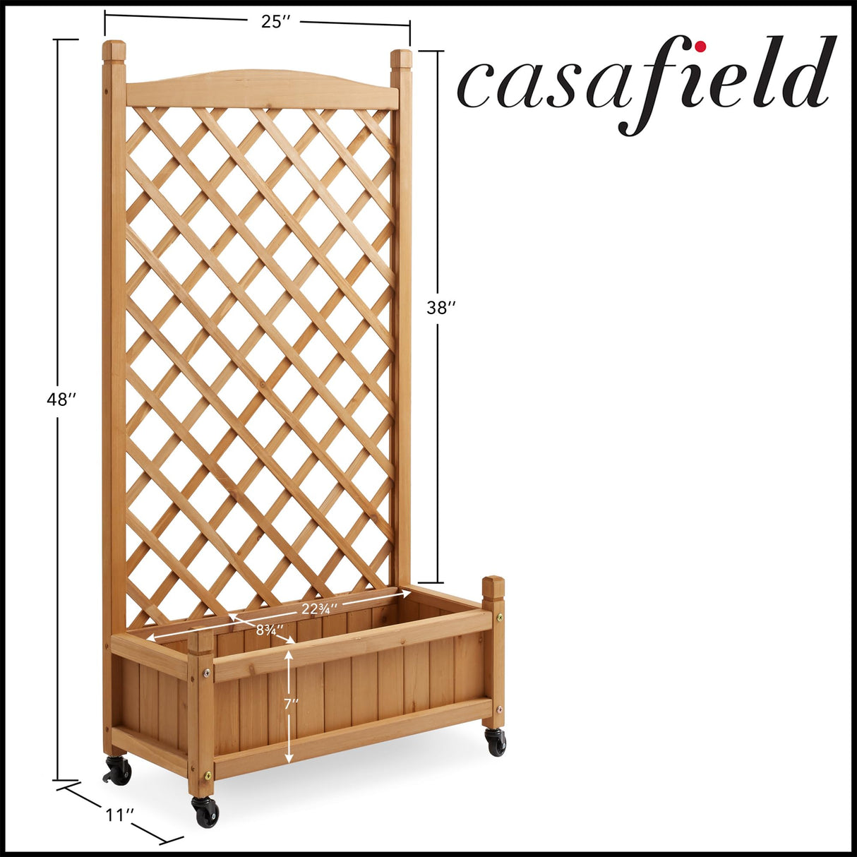 Casafield Climbing Planter Raised Garden Bed with Trellis - 48" Wooden Diamond Lattice Box Planter Stand with Wheels for Outdoors Casafield