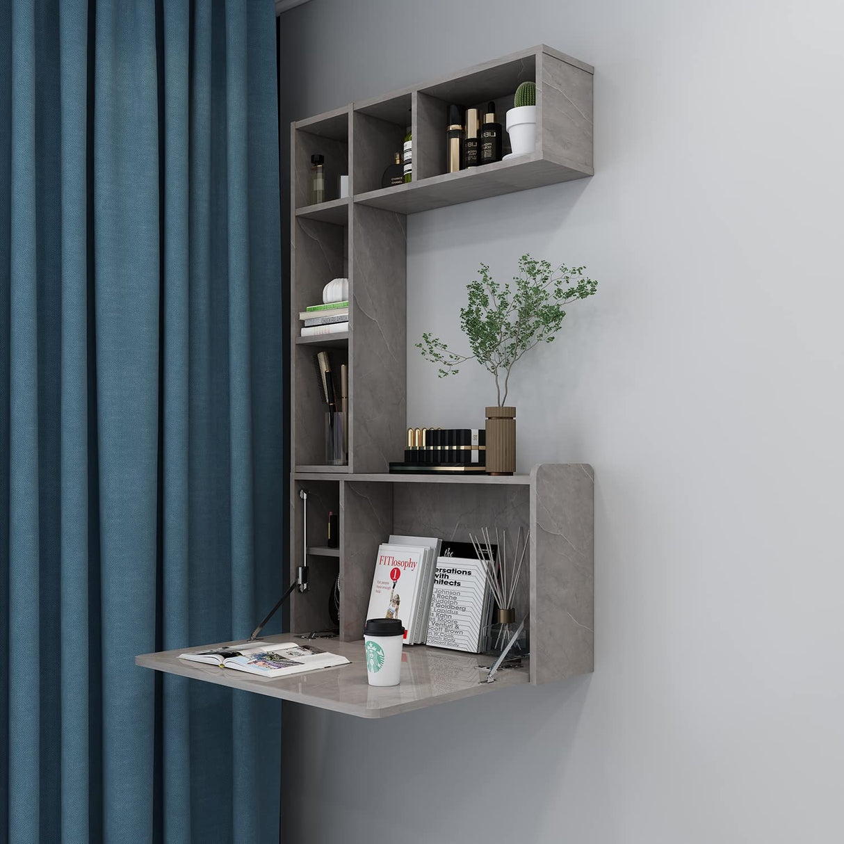 Pmnianhua Floating Desk,Wall Mounted Desk Folding,Hidden Pull Down Desk,Space Saving Desk,Folding Wall Desk for Small Space Apartment Bedroom(Dark Grey) Pmnianhua