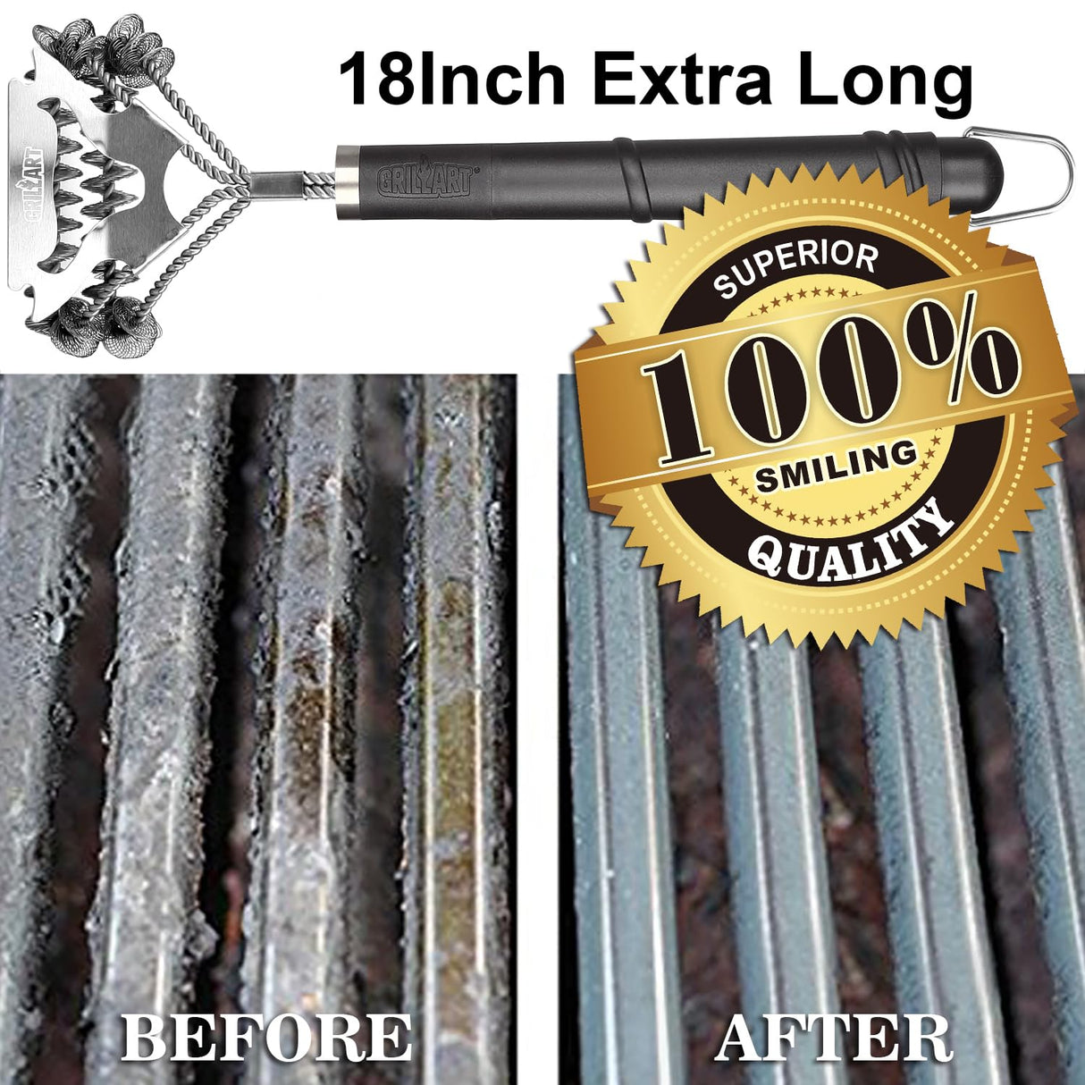 GRILLART Grill Brush for Outdoor Grill Bristle Free - Safe BBQ Grill Cleaner Brush - 18" BBQ Brush for Grill Cleaning Kit -Stainless Grill Cleaning Brush BBQ Grill Accessories Tools- Gifts for Men Dad GRILLART