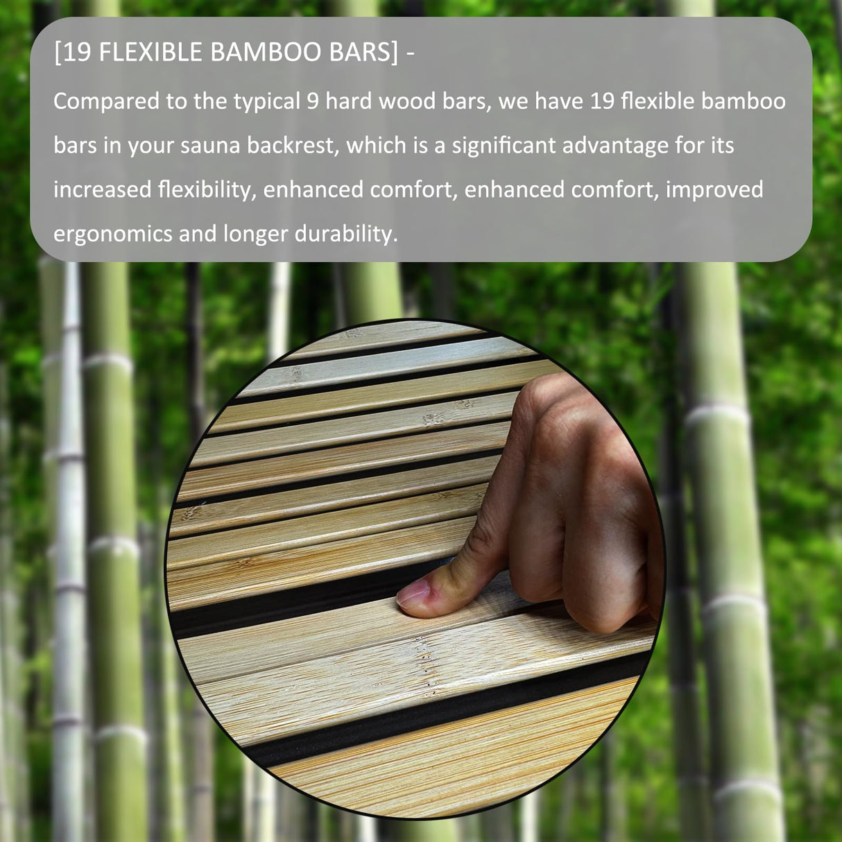 NUIBY Natural Bamboo Sauna Backrest, Cooler and More Flexible Than Wood, Complete with 2 Sauna Hats and 2 Seat Pads, Features Anti-Slip Rubber Pad. Sauna Accessory Set. (2 Pack) NUIBY