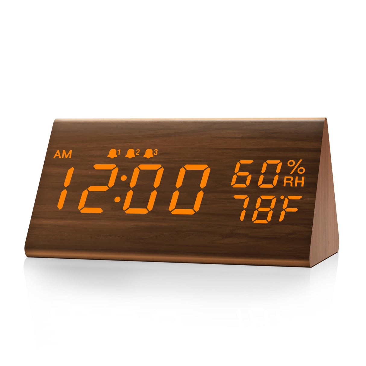 JALL Digital Alarm Clock, with Wooden Electronic LED Time Display, 3 Alarm Settings, Humidity & Temperature Detect, Wood Made Electric Clocks for Bedroom, Bedside (Brown) JALL