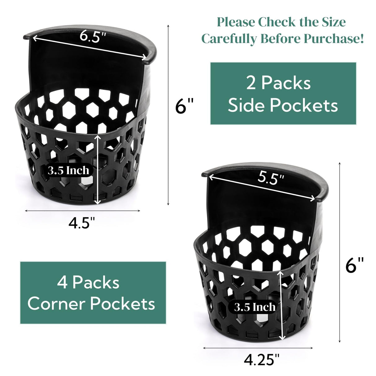 Eorbow 6 Pack Pool Table Pockets, Heavy Duty Billiard Set Including 4 Corner and 2 Side Pockets Eorbow