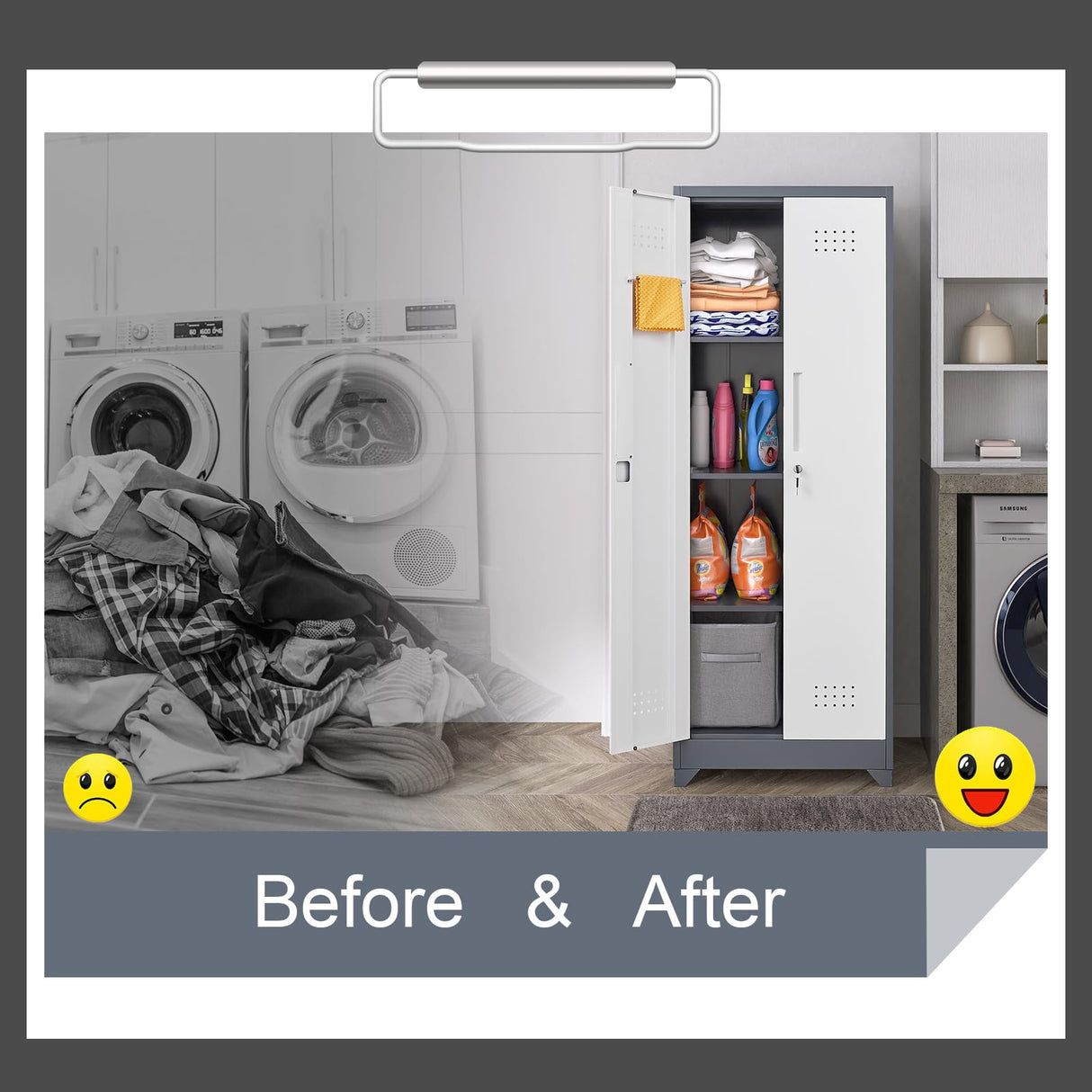 STEELIST Broom Closet, Metal Storage Cabinet with Hanging Rod, 65" Broom Tool Organizer, Metal Cabinet with Doors and Shelves, Tall Cleaning Storage for Home, Office, Garage, Balcony STEELIST