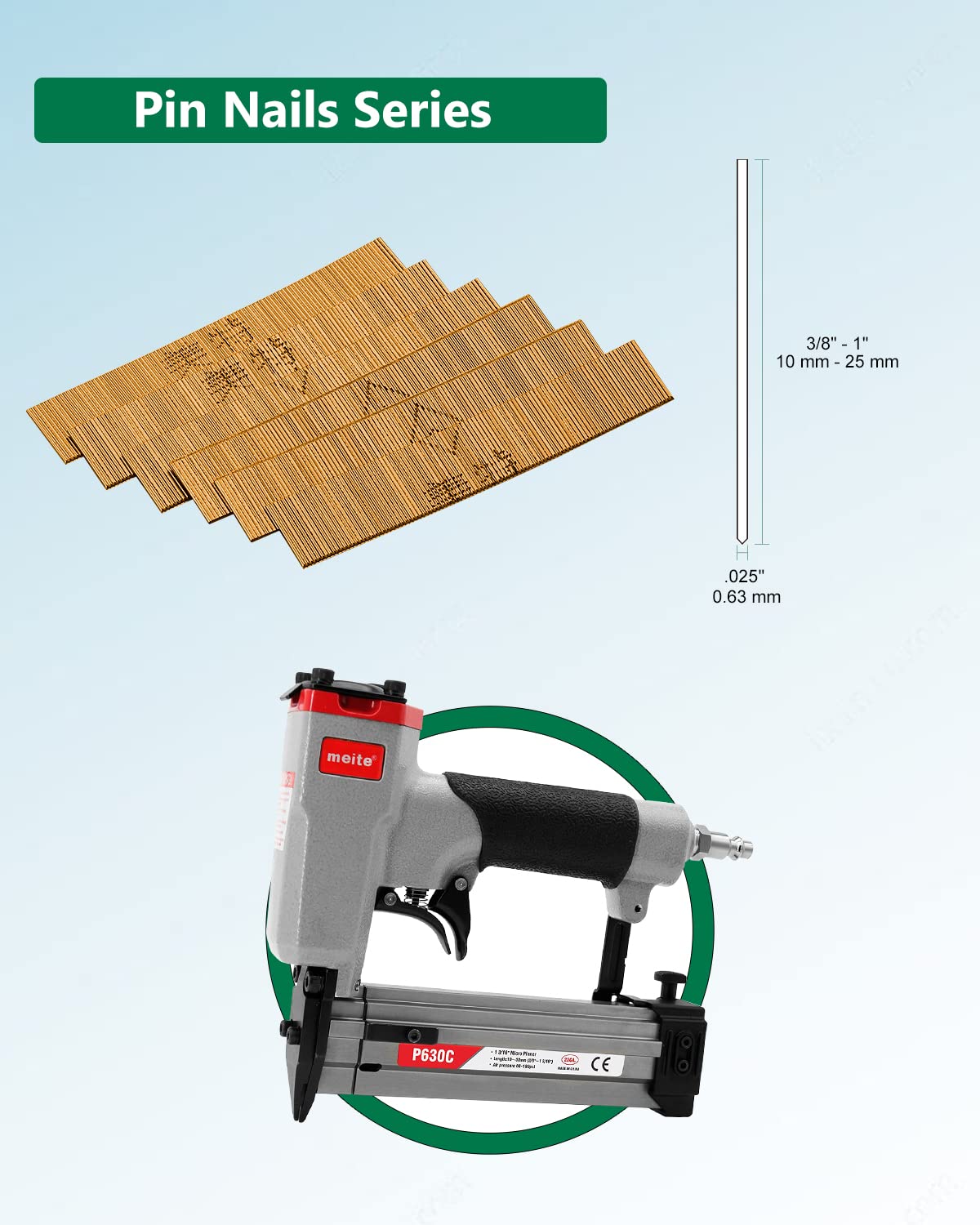 meite 23 Gauge Pin Nails, 1-3/16-Inch Micro Headless Pins for Pin Nailer - Copper Plated Pins Nails for Nail Gun, Ideal for Fine Woodworking and Trim Work (10,000 PCS) meite
