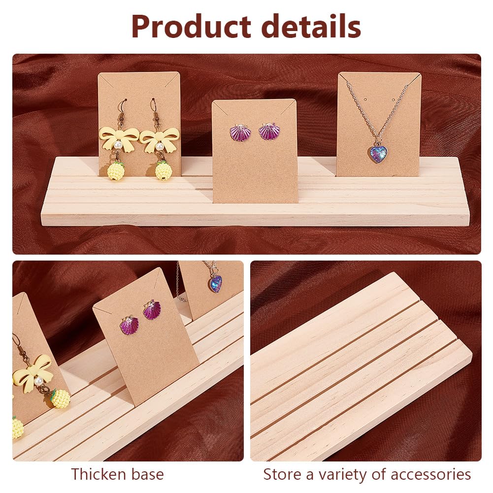 PH PandaHall 1 Pack Wooden Earring Holder, 3 Slot Earring Display Stand Wood Business Card Holder Ring Jewelry Organizer Tray for Tabletop Shows Earring Craft Showing Jewlry Display 11.8x3.05x0.41inch PH PandaHall