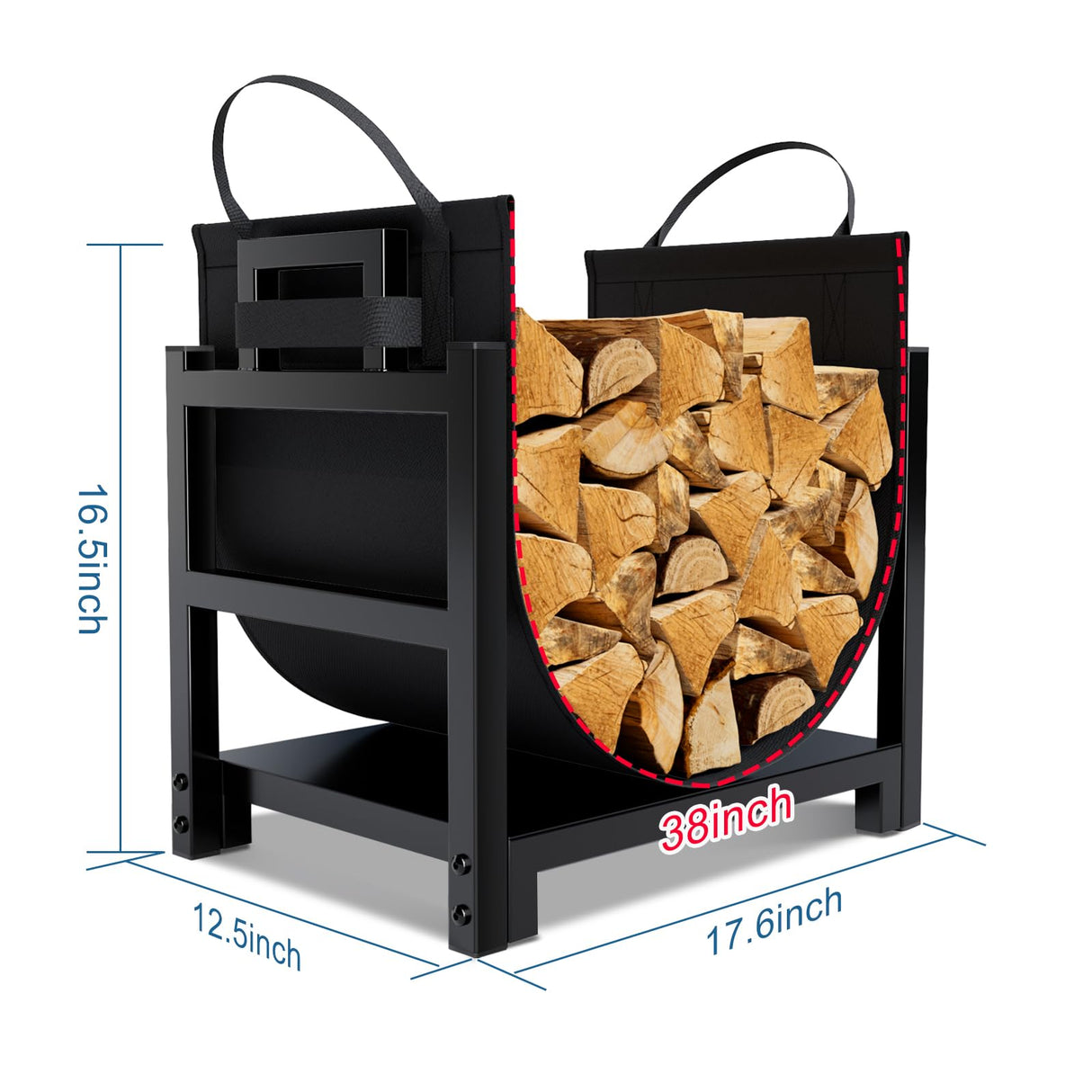 MOFEEZ Firewood Rack Log Holder Indoor with Wood Carrier, Powder-coated Steel Made, Up-loaded to 110lb, 18inch(L) x 13inch(W) x 17inch(H) MOFEEZ