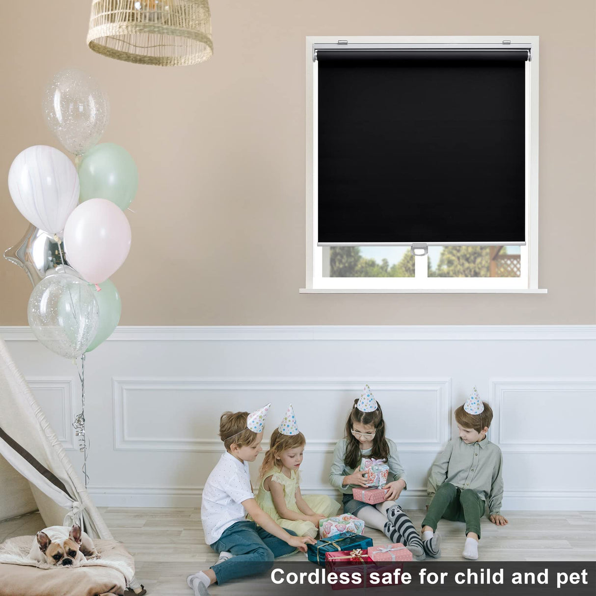 Sunoff Blackout Roller Shades Blinds Cordless for Windows Pull Down Room Darkening Door Blinds with Thermal Insulated Easy to Install for Living Room,Bedroom,Home,Office Bathroom Black 23" W x 72" H sunoff