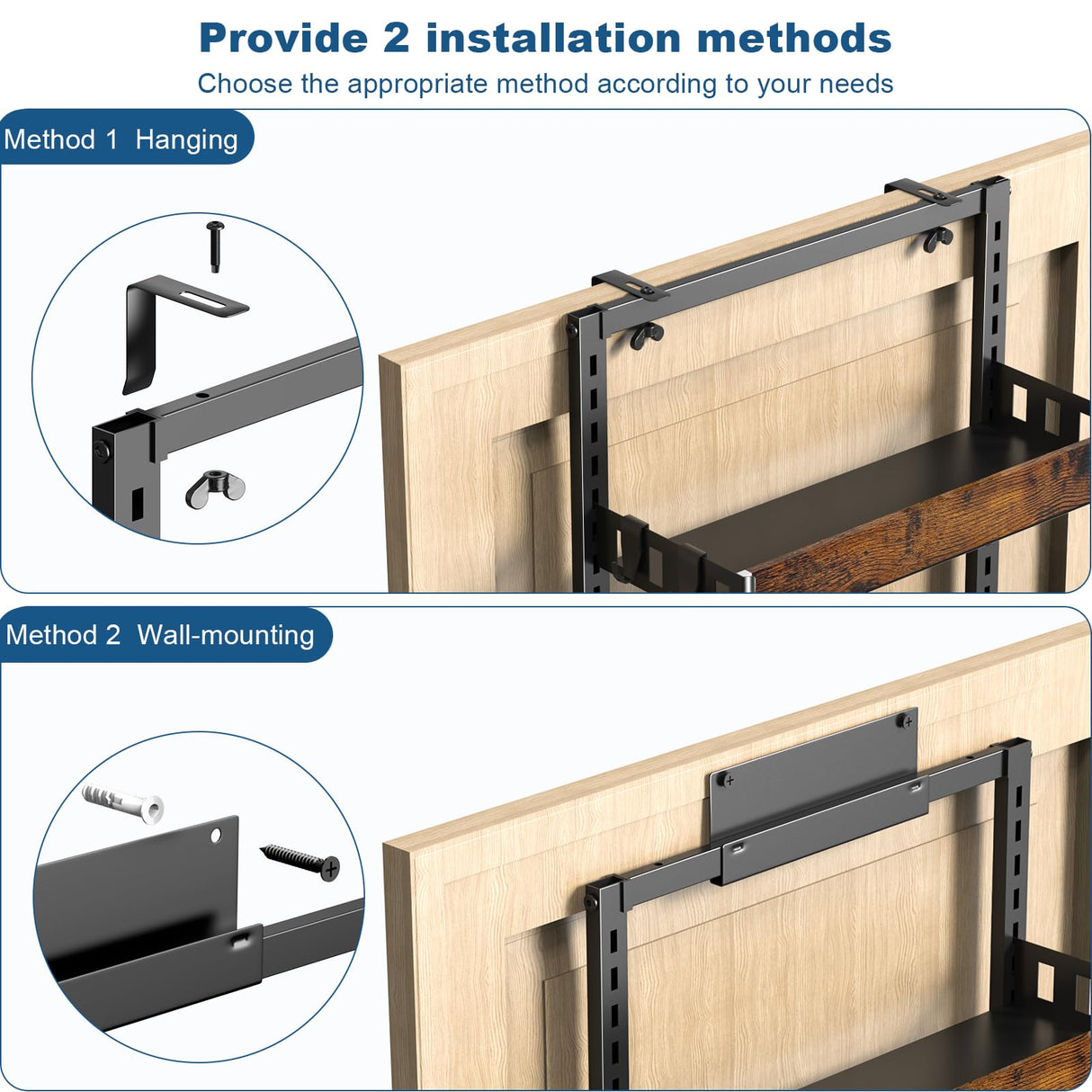 bukfen Over the Door Pantry Organizer, 6-Tier Adjustable Wooden Basket Kitchen Pantry Door Organization and Storage, Heavy-Duty Metal Hanging Kitchen Spice Rack,D6.3 x W17.71 x H50.60 inch,1 Pack bukfen