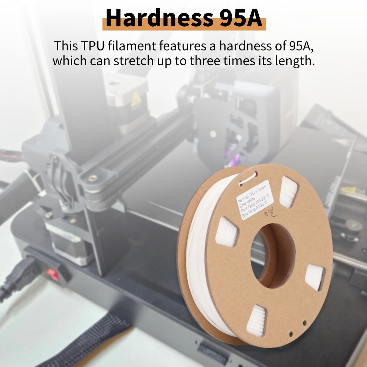 3D Printer Filament, 1.75mm Flexible TPU Filament Bundle, High Accuracy 95A Soft 3D Printer Consumable, for Shoe Soles Watch Bands Drone Parts, White Generic