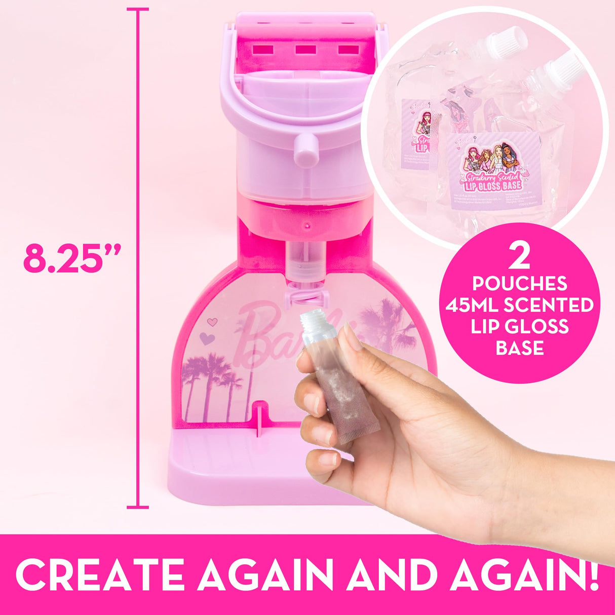 Horizon Group USA Barbie Sweet Shop Lip Gloss Making Kit, Makes 12 Barbie Accessories, Barbie Lip Glosses & Keychains, Arts and Crafts kit for Kids Ages 6+, Gifts for 6 Year Old Girl Barbie