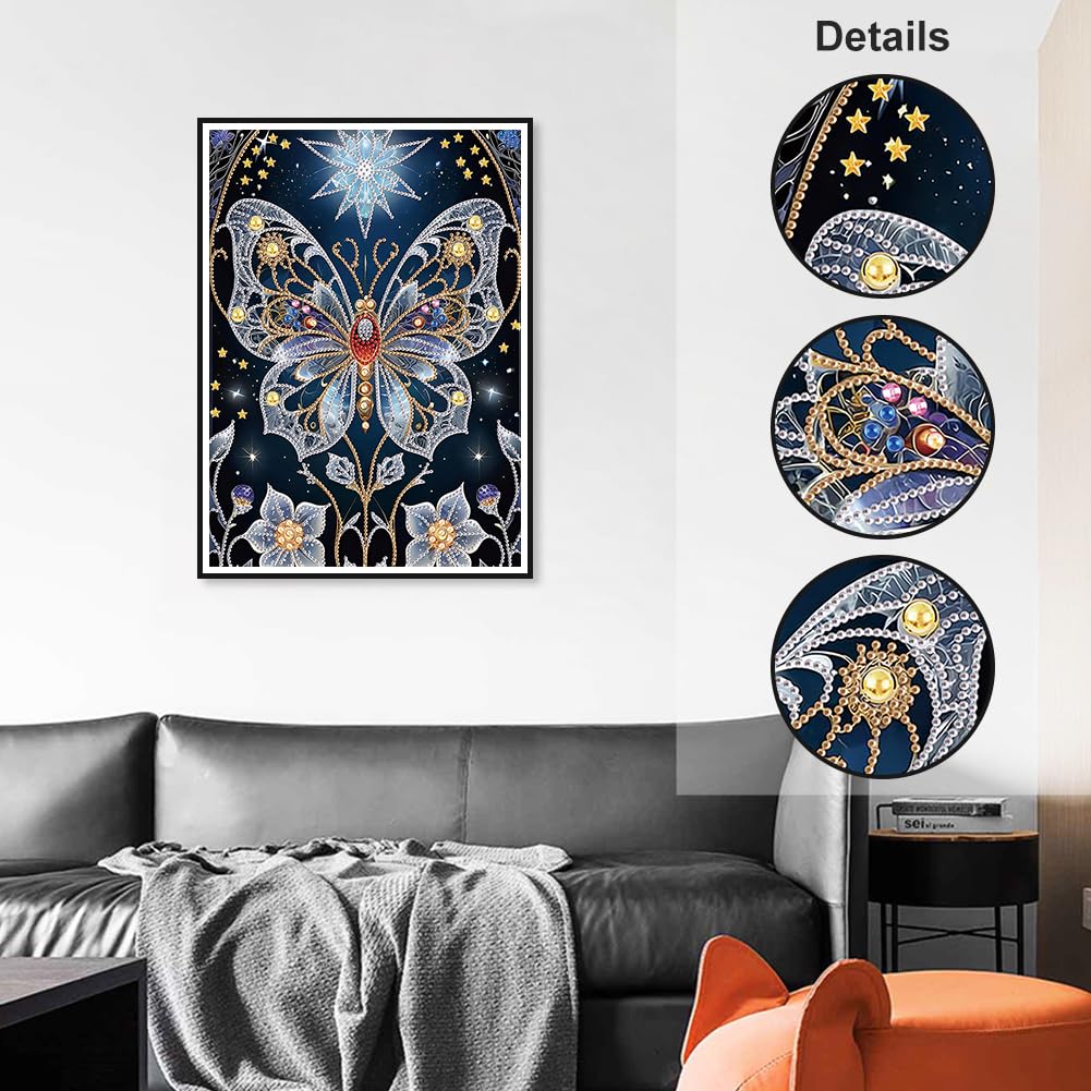 WSLWXSHM 5D Special Shape Diamond Art Kits for Beginners, Diamond Painting Kits for Adults Butterfly, Crystal Rhinestones Diamond Painting for Home Wall Decoration Gift 12×16inch/30×40cm WSLWXSHM