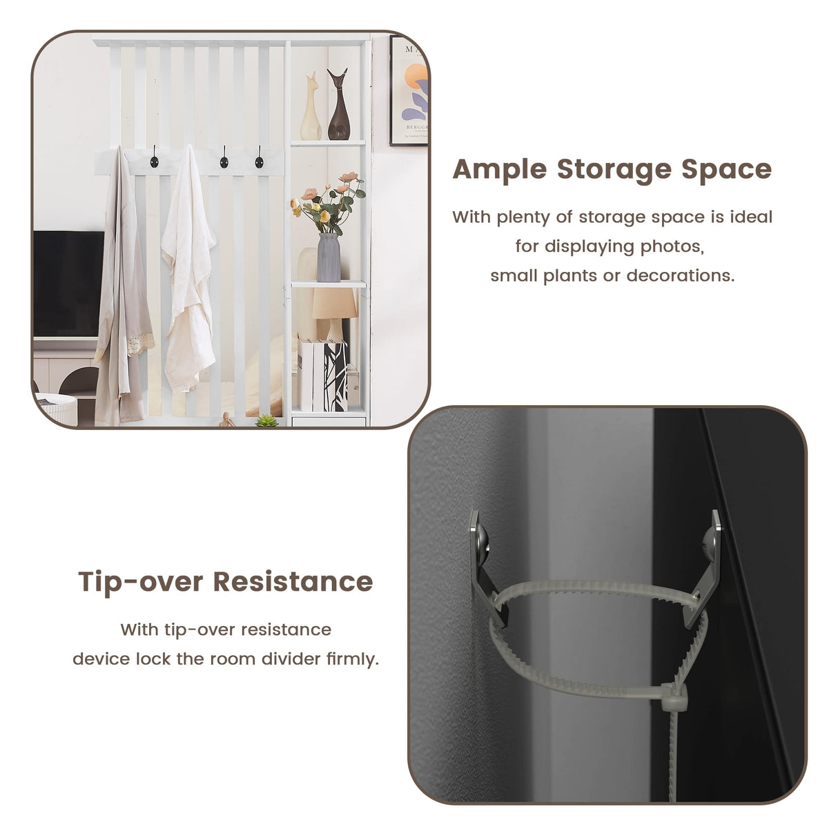 Room Divider with Shelves, Wall Room Divider Bookshelf, Freestanding Wood Privacy Screen with Storage Cabinet, Coat Rack, Display Shelf for Living Room Separation, Home Office Decorative (White) SAHISTCT