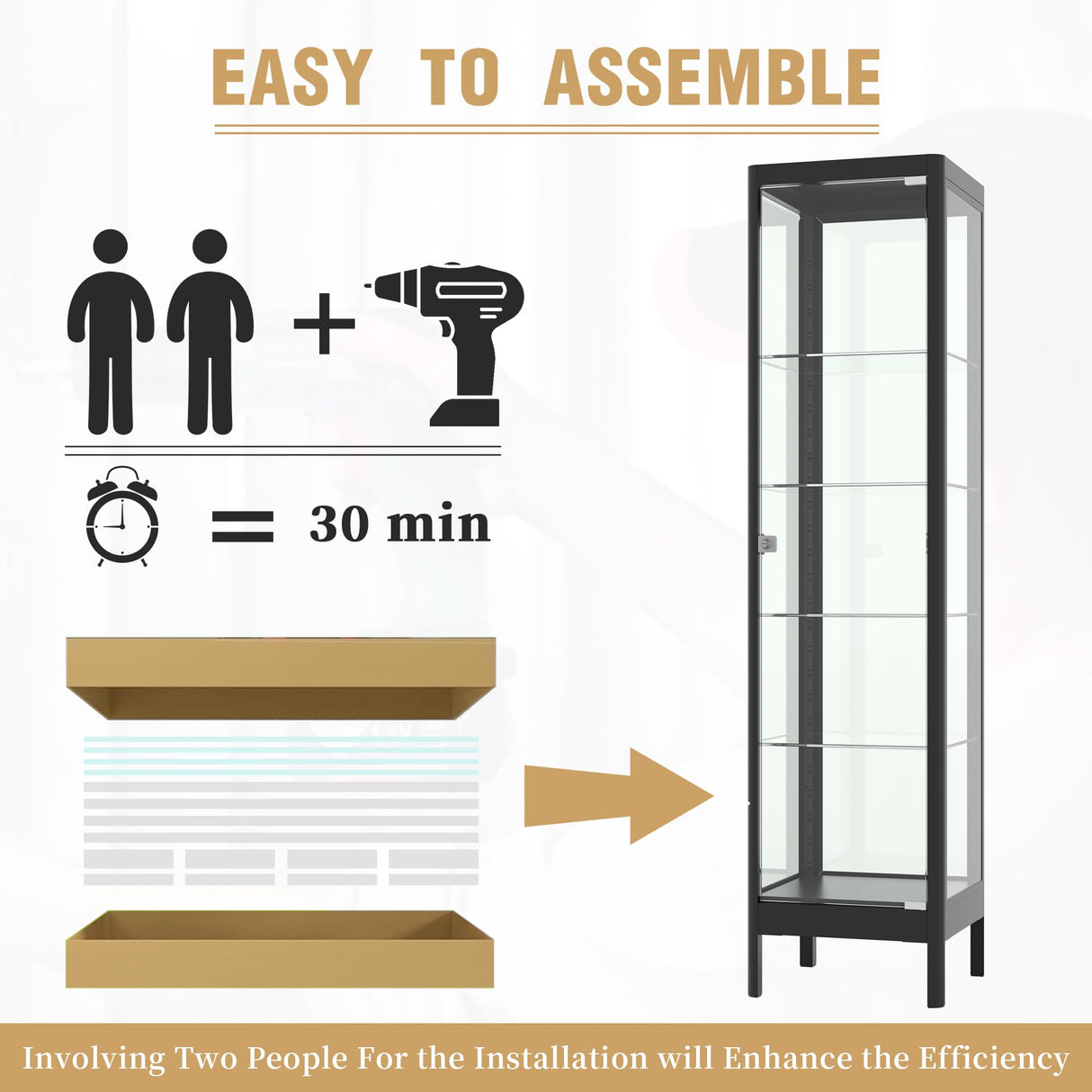 Desirable Life 5-Tier Glass Display Cabinet with 13 Color LED Lights & Lock, 63" Curio Cabinet with Glass Doors & Adjustable Shelves, Lighted Display Case for Collectibles Figures Trophy - Black Desirable Life