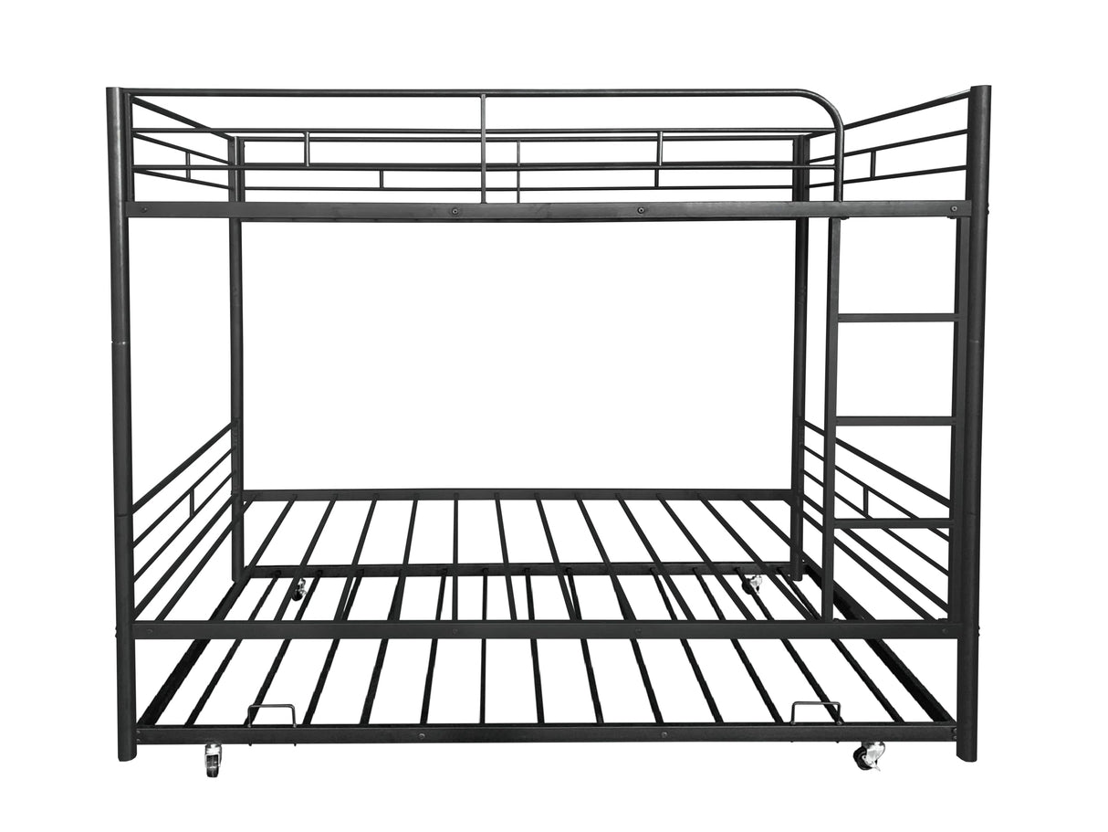 ASKVDL Twin Over Twin Metal Bunk Bed with Trundle,Convertible Twin Size Bunkbeds for Kids Teens Adults,Heavy Duty Metal Slats Bed Frame/Save Space,No Spring Box Required,Black ASKVDL