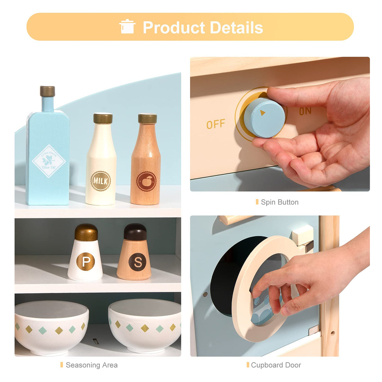 ROBUD Wooden Play Kitchen Set for Kids Toddlers, Toy Kitchen Gift for Boys Girls, Age 3+ ROBUD