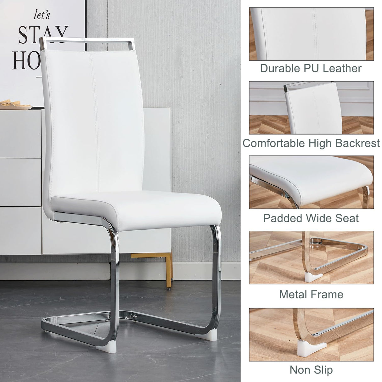 MEMUY Glass Dining Table Set for 8,Rectangle Dining Table Top with White High Glossy Wood Board Base,71”White Kitchen Table with 8 White Chairs for 6-8 Person MEMUY