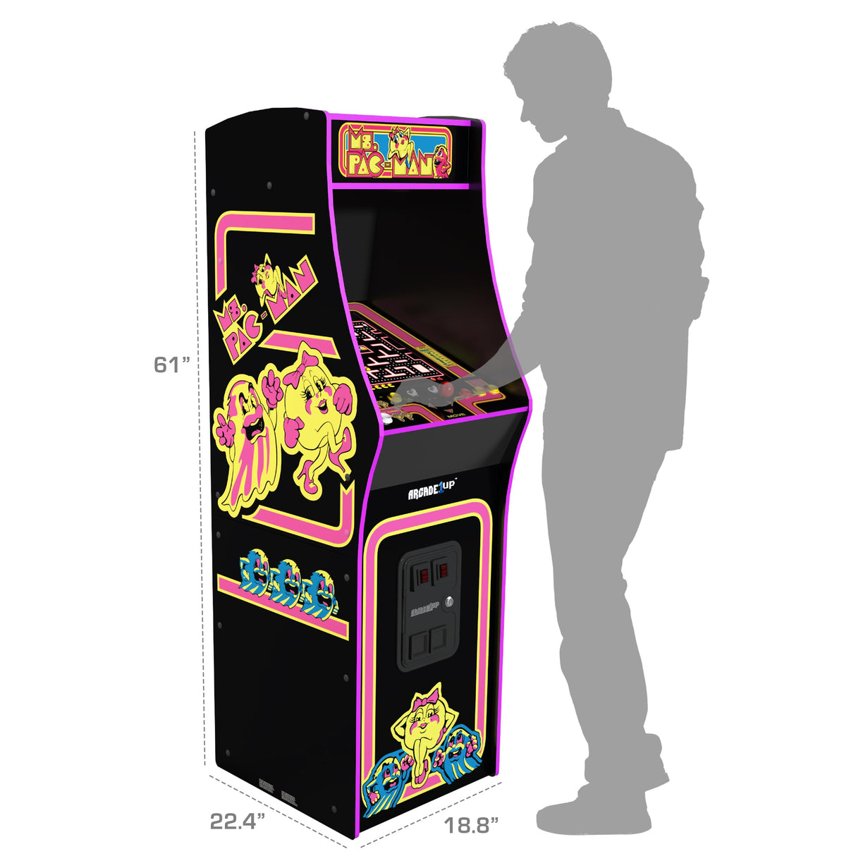 ARCADE1UP Ms. PACMAN Deluxe Black Variant Arcade Machine, built for your home, with 5-foot tall full-size stand-up cabinet, 14 classic games, and 17-inch screen ARCADE1UP