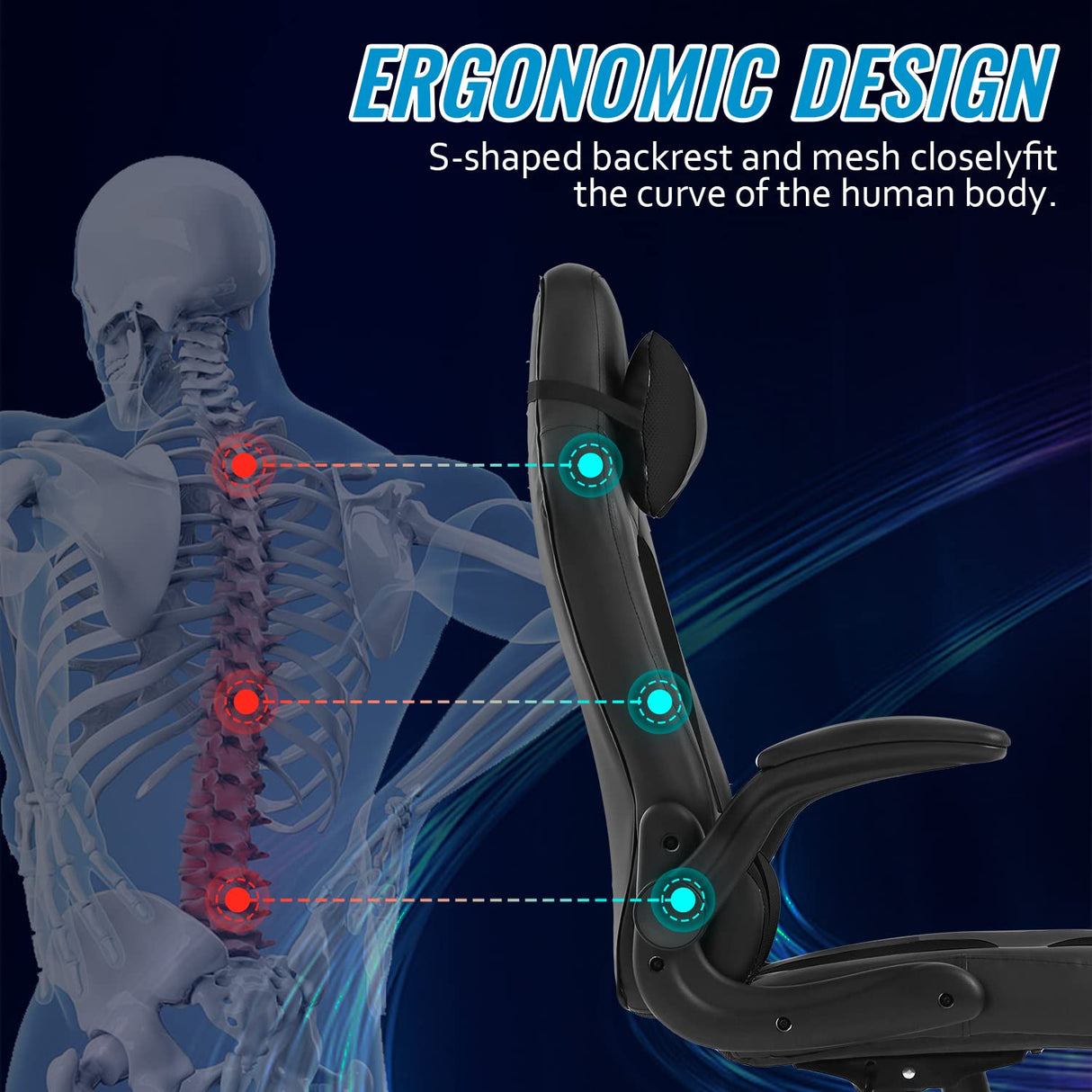 BestOffice PC Gaming Chair Ergonomic Office Chair Desk Chair with Lumbar Support Flip Up Arms Headrest PU Leather Executive High Back Computer Chair for Adults Women Men (Black) BestOffice