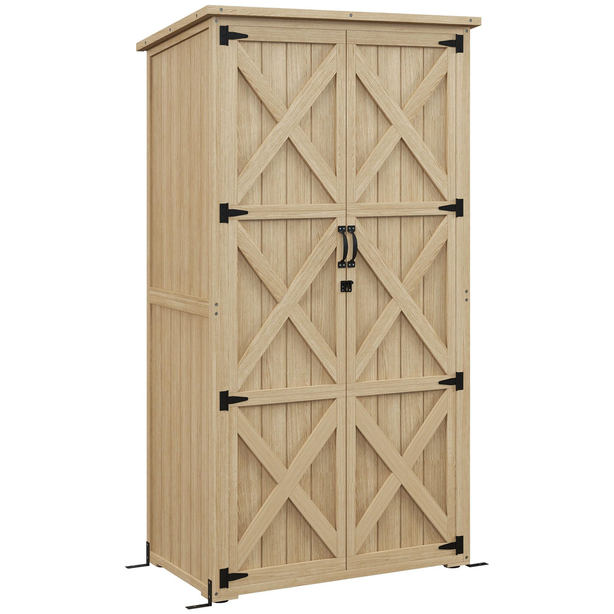Outsunny Wooden Garden Shed, Outdoor Storage Cabinet with Waterproof Asphalt Roof, Narrow Tool Shed with Shelves and Lockable Doors, Natural Outsunny