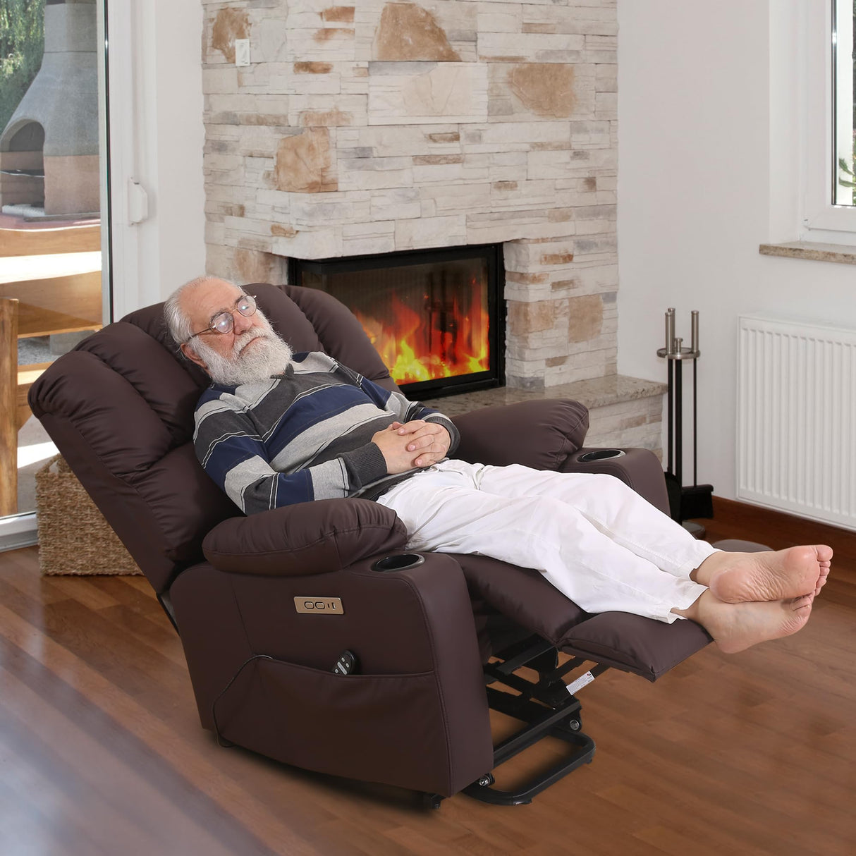 DURASPACE Power Lift Recliner Electric Lift Massage Recliner Chairs with Heat, Large Shell Faux Leather Backrest Lift Chair Recliners for Elderly, Seniors (Brown) DURASPACE