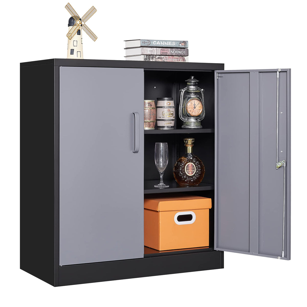 Letaya Metal Storage Cabinet With Locking Door, 2 Adjustable Shelves, Steel Locker For Garage Office Warehouse, Black 32x16x36 Inch