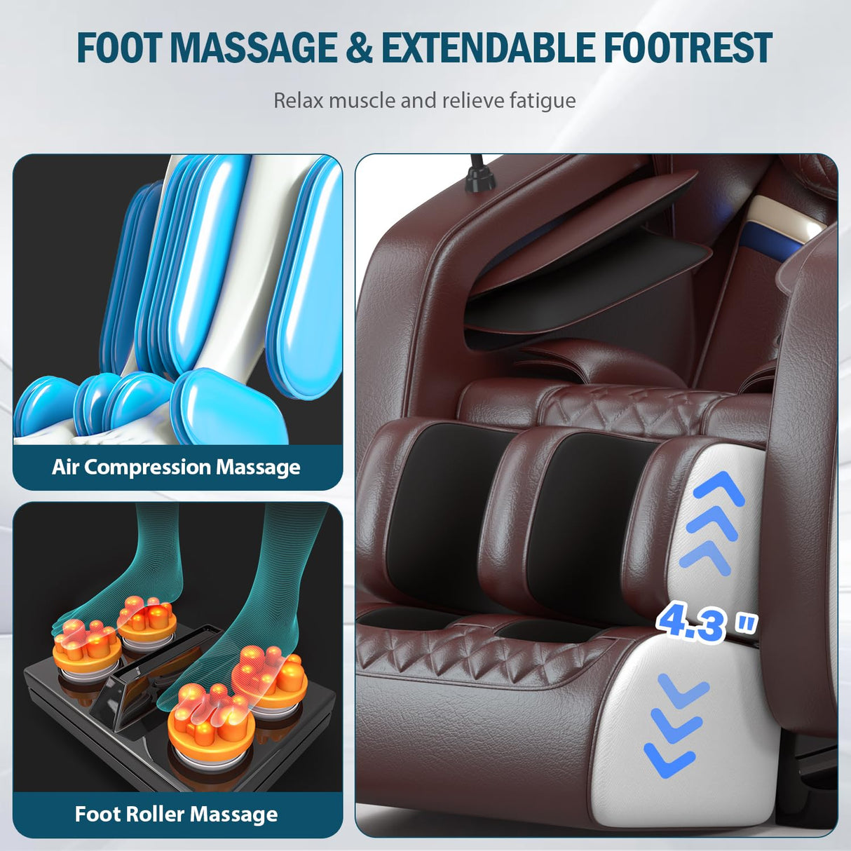 AVSAMOQ Massage Chair Full Body, Zero Gravity Massage Chair Recliner with Air Pressure, 8 Fixed Massage Rollers, Heating, Foot Roller, Bluetooth Speaker, for Home Office Men Women (Brown) AVSAMOQ