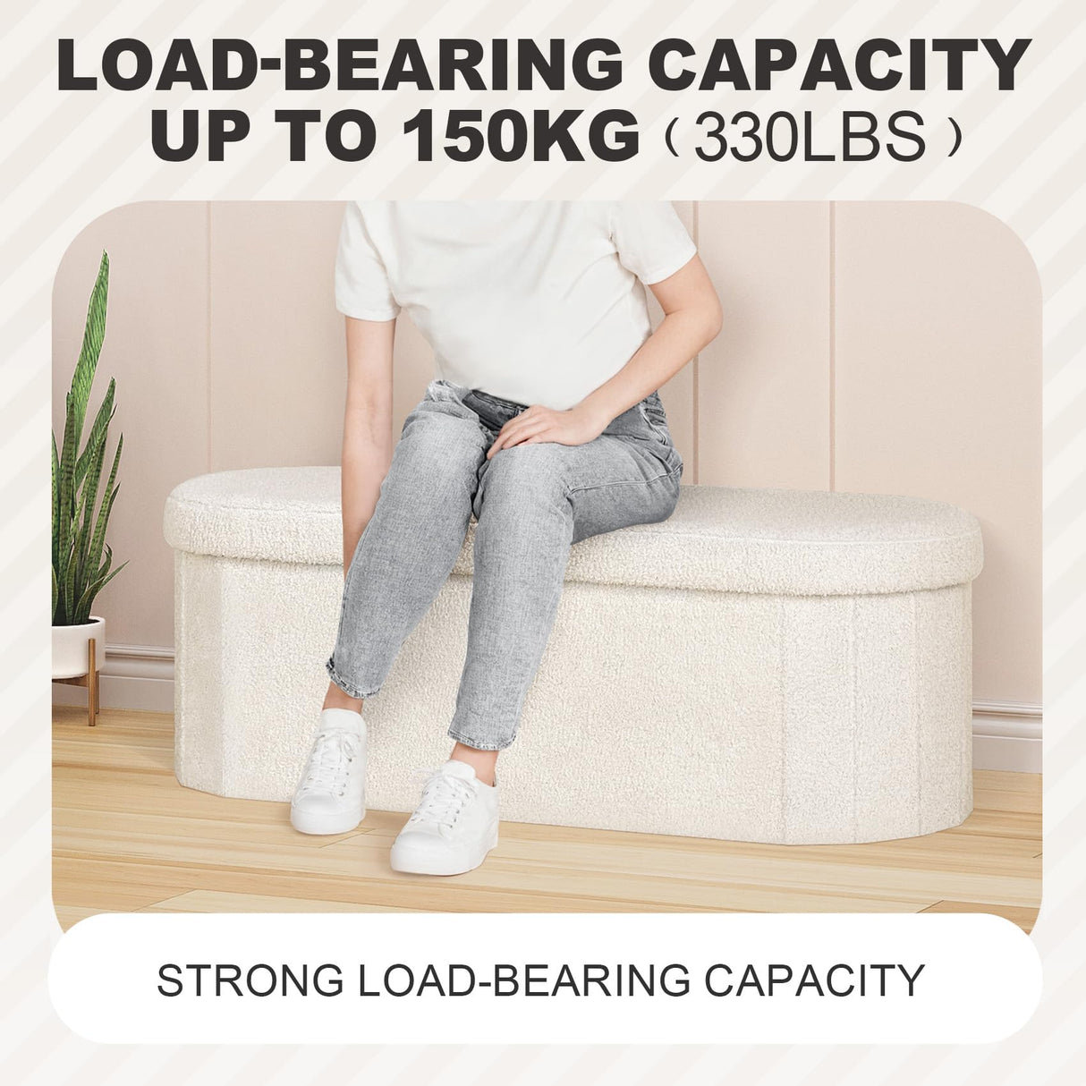 PINPLUS Storage Ottoman Bench Tufted Oval Ottomans Bench Foot Rest, Toy Chest Box Velvet Bench with Storage, 43"x15"x15" (White) PINPLUS