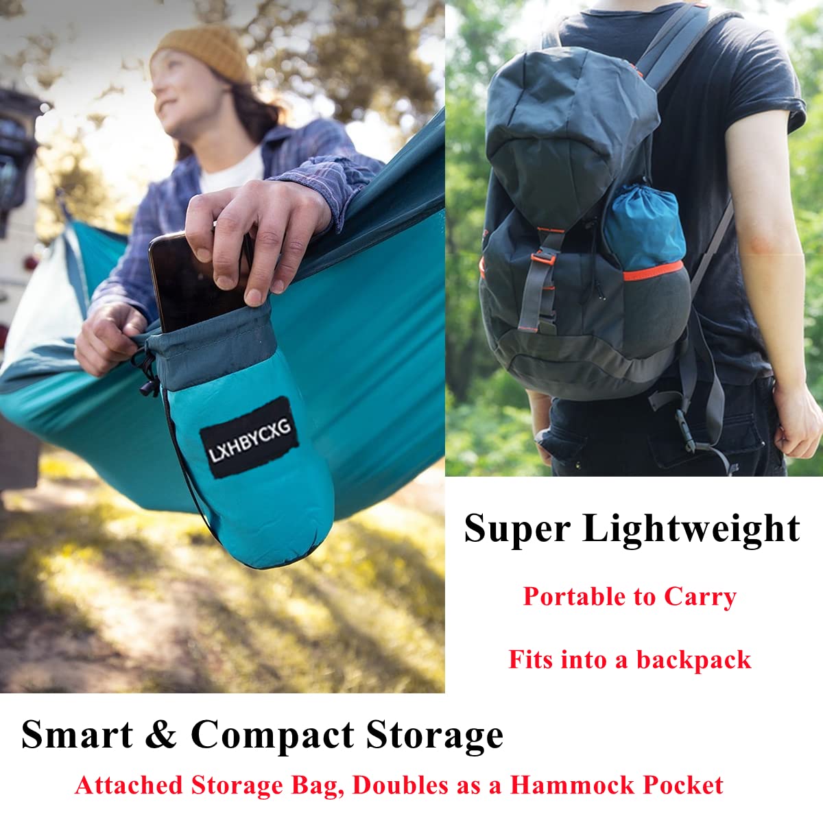 Camping Hammock Double & Single Portable Hammocks Ultralight Nylon Parachute Hammocks with 2 Tree Straps for Backpacking, Travel, Beach, Backyard, Camping, Hiking (Medium, Camouflage) LXHBYCXG