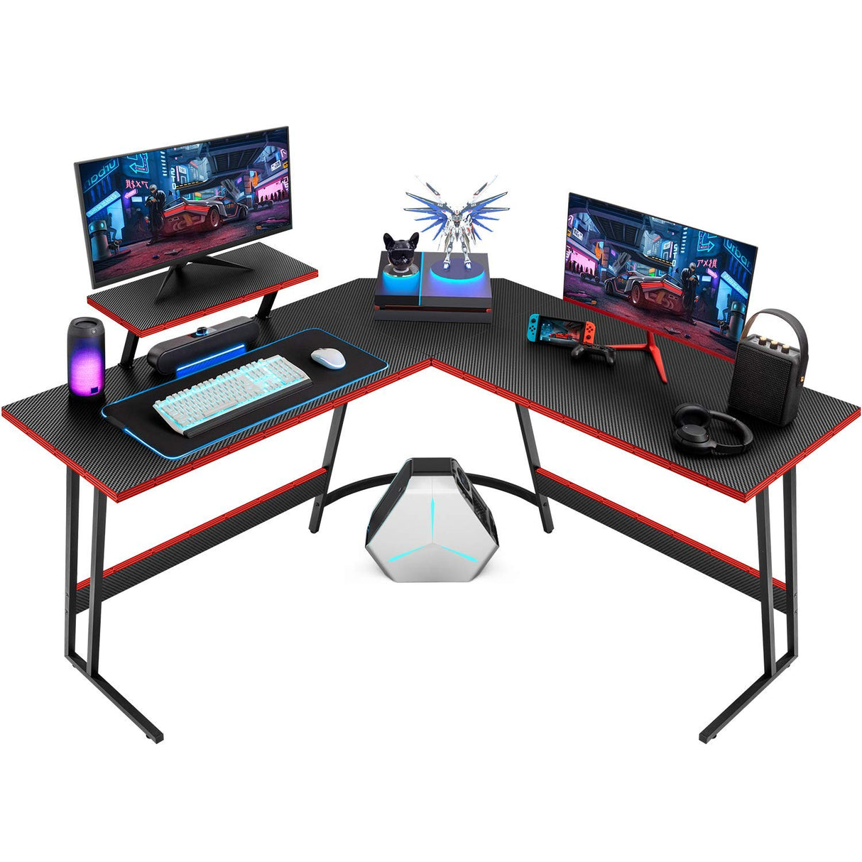 Homall L Shaped Gaming Desk Computer Corner Desk PC Gaming Desk Table with Large Monitor Riser Stand for Home Office Sturdy Writing Workstation (Black, 51 Inch) Homall