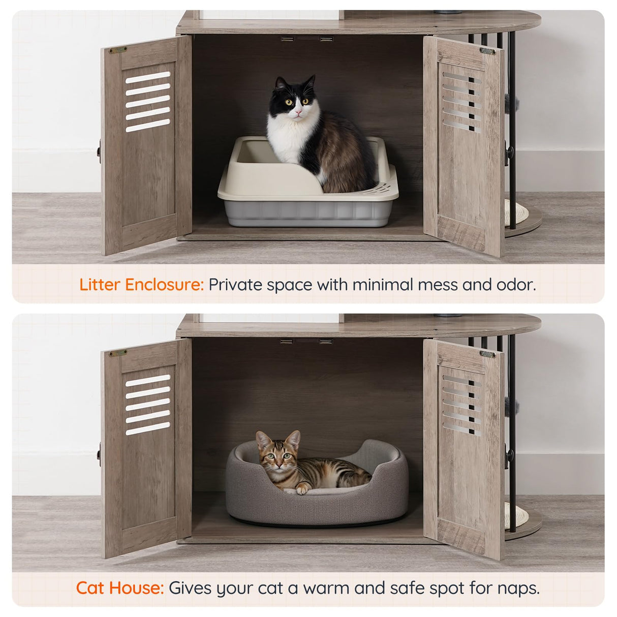 HOOBRO Cat Tree with Litter Box Enclosure, Arched All-in-One 31.5" Cat Tower with Hidden Litter Box Furniture for Indoor Cats, Versatile Cat Condo with Sisal Posts, Hammock, Greige and Gray BG45MZ03 HOOBRO