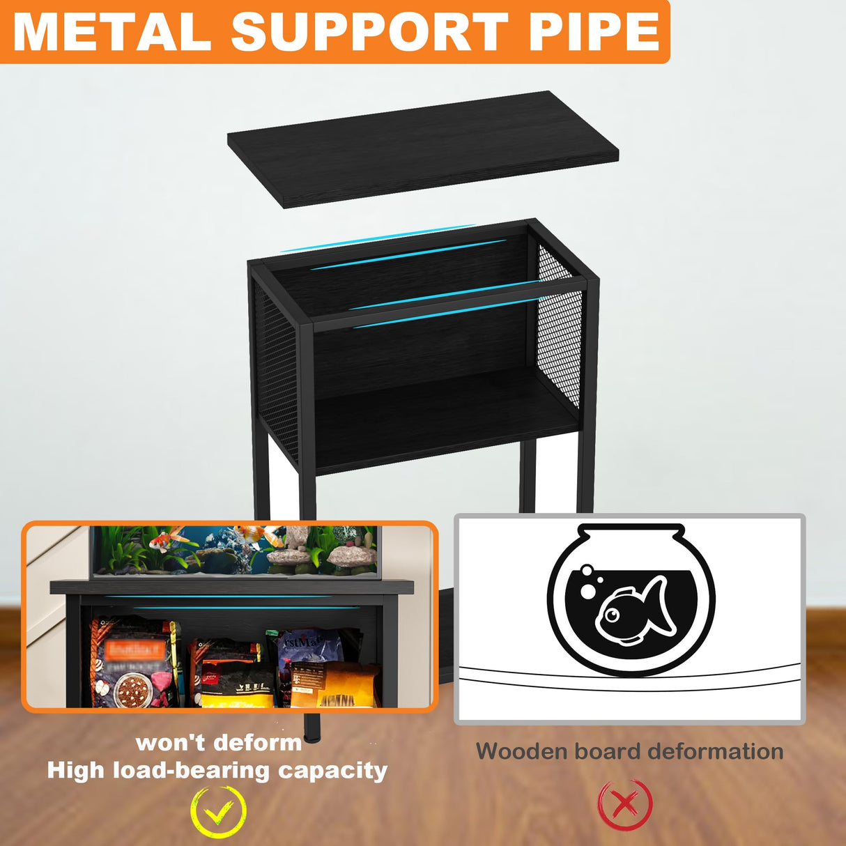 BSONE 5-10 Gallon Fish Tank Stand, Small Aquarium Stand Shelf, 0.71" Thickened Tabletop, 20.5" W×11" D ×31" H , Black BSONE