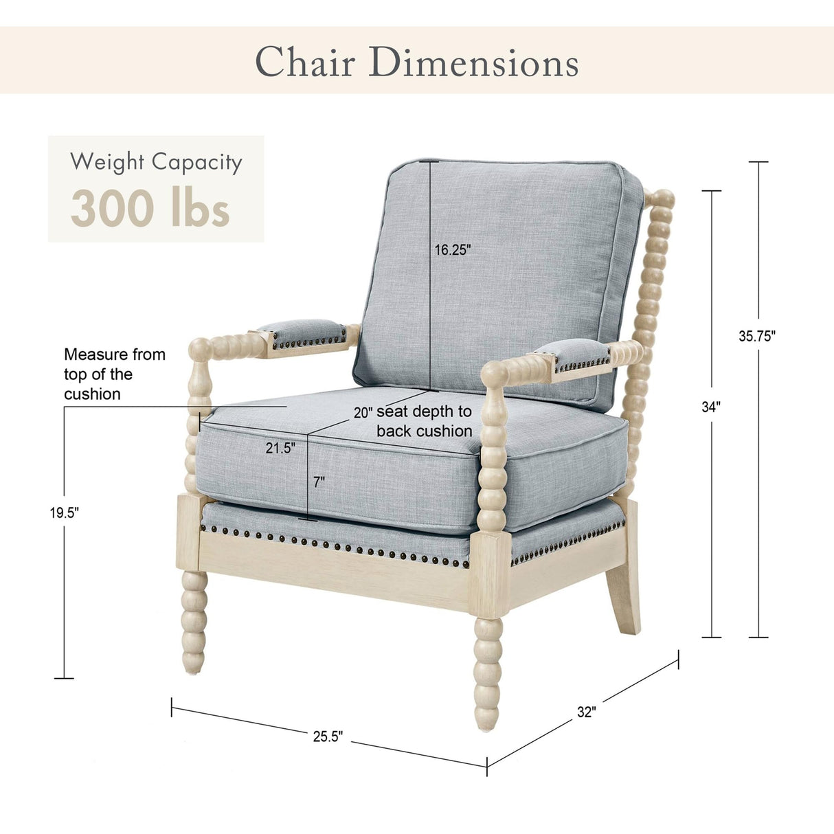 Madison Park Accent Chairs for Living Room Farmhouse Modern Armchair, Solid Wood, Antiqued Finish, Upholstered Seat Removable, Bedroom Lounge for Reading, 25.5" W, Light Blue/Antique Cream Madison Park