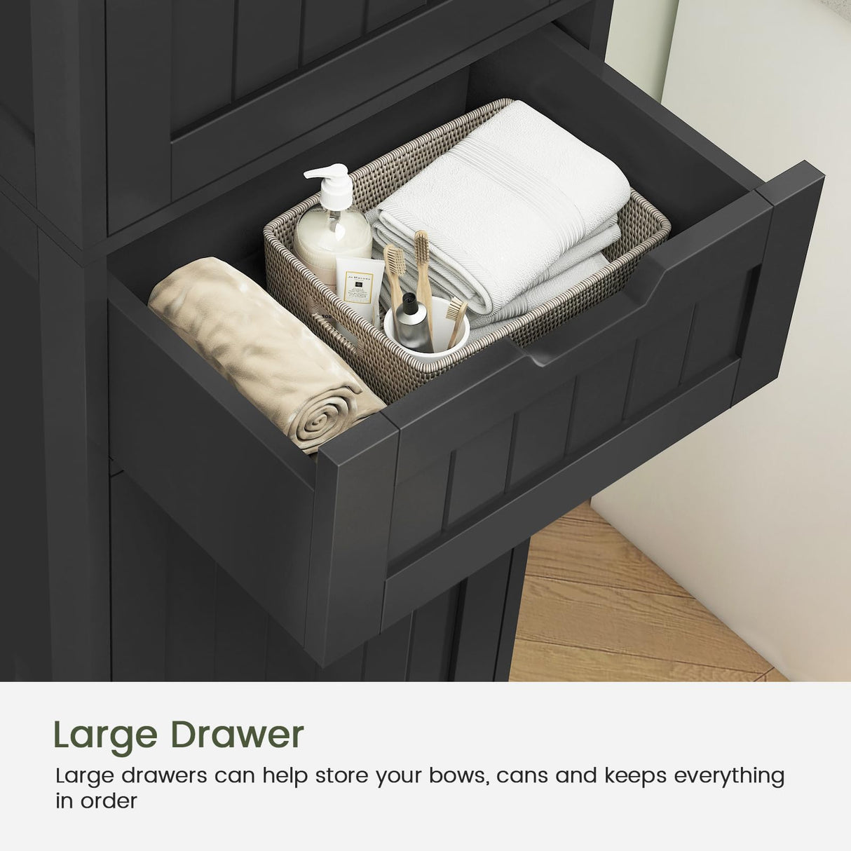 Iwell Tall Bathroom Cabinet, Storage Cabinet with 2 Doors, Narrow Floor Storage Cabinet with Adjustable Shelves for Bathroom, Living Room, Black Iwell