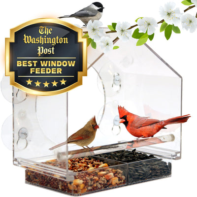 Window Bird Feeder by Nature Anywhere - Transparent Acrylic Bird Feeders for Outdoors - Enhanced Suction Grip, Bird Watching for Cats, Easy-to-Clean, Outdoor Birdhouse Feeder