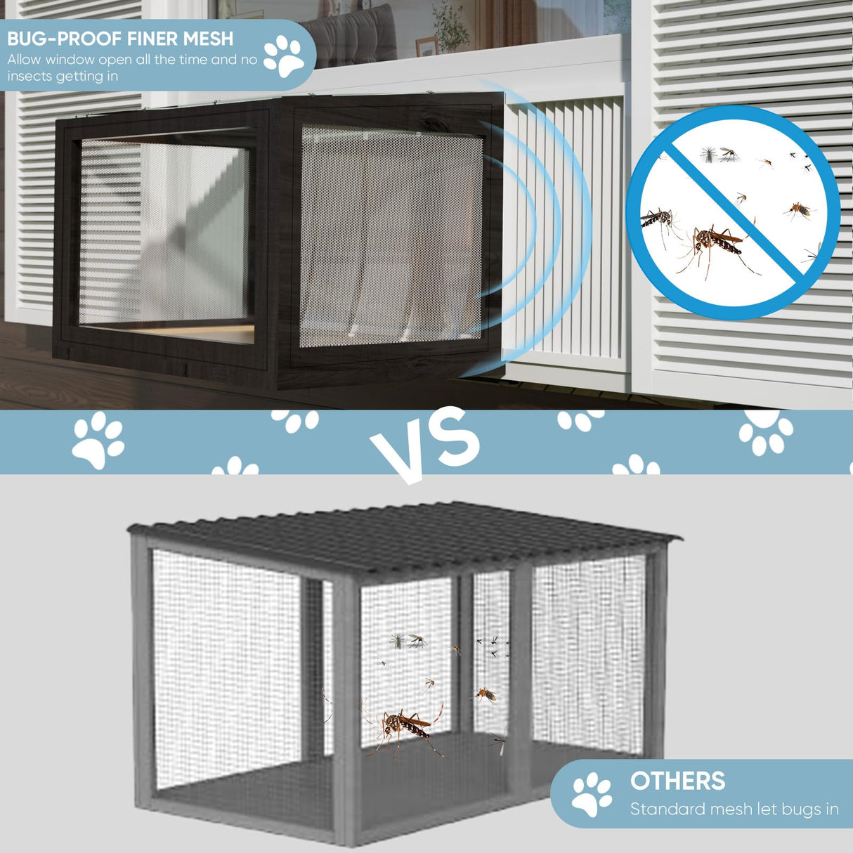 FunXplore Cat Window Box Catio Outdoor Cat Enclosure Cat Window Perch with Side Bug-Proof Wire Grid Fits Double Hung Frames 25.4" to 43.3" Wide, Sunbathing Napping Overlooking FunXplore