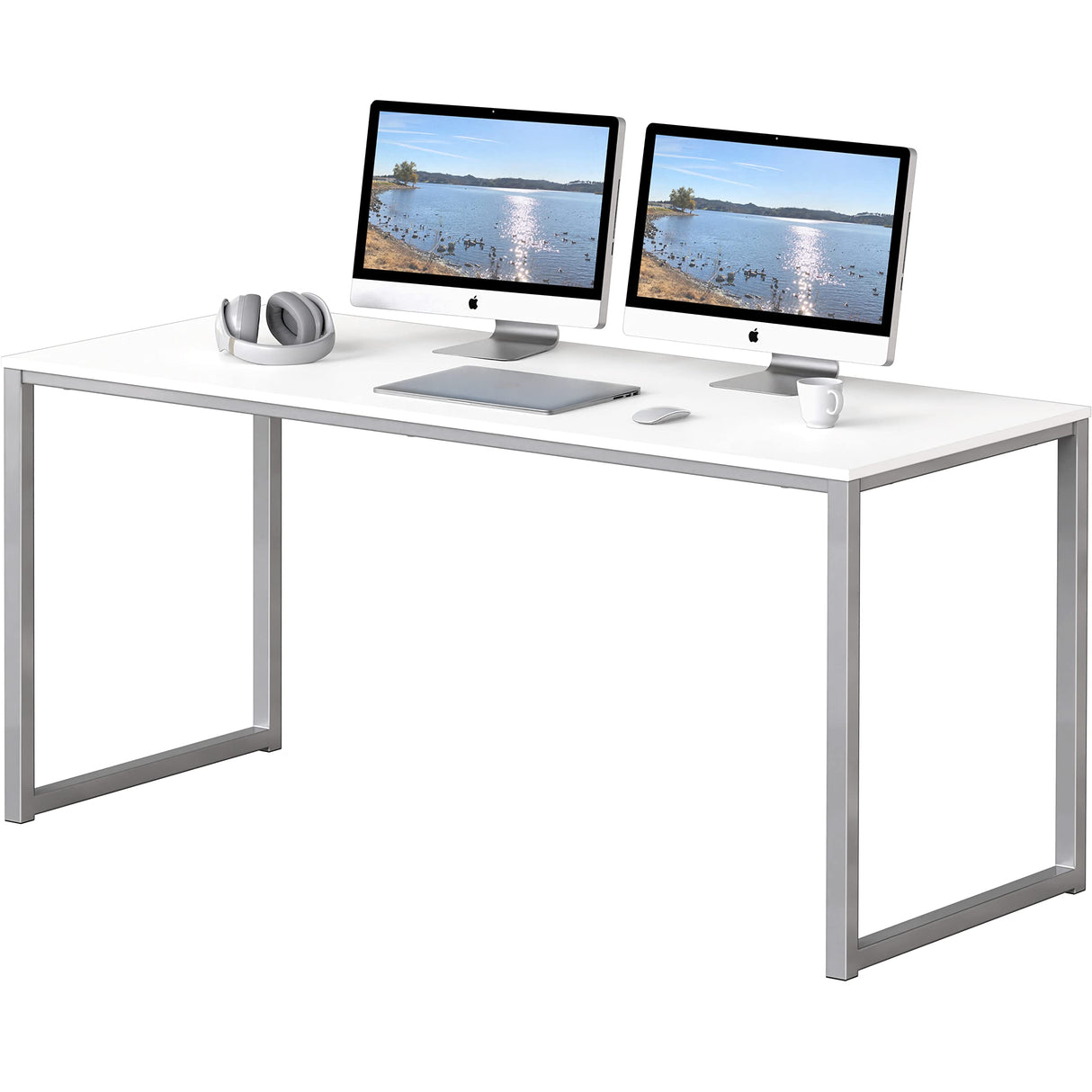 SHW Home Office 55-Inch Computer Desk, 24" Deep, White SHW
