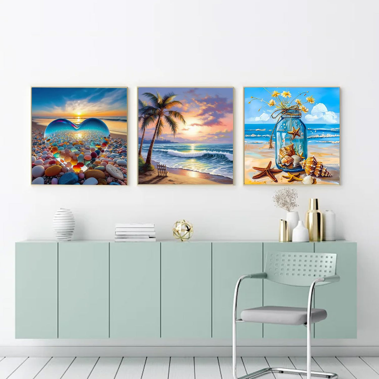 AIBOERL 3 Pack Beach Scenery Diamond Art Kits for Adults,Beach Diamond Painting Kits for Beginner, DIY Round 5D Full Drill Diamond Dots Crafts for Home Wall Decor Gifts 12x12Inch AIBOERL