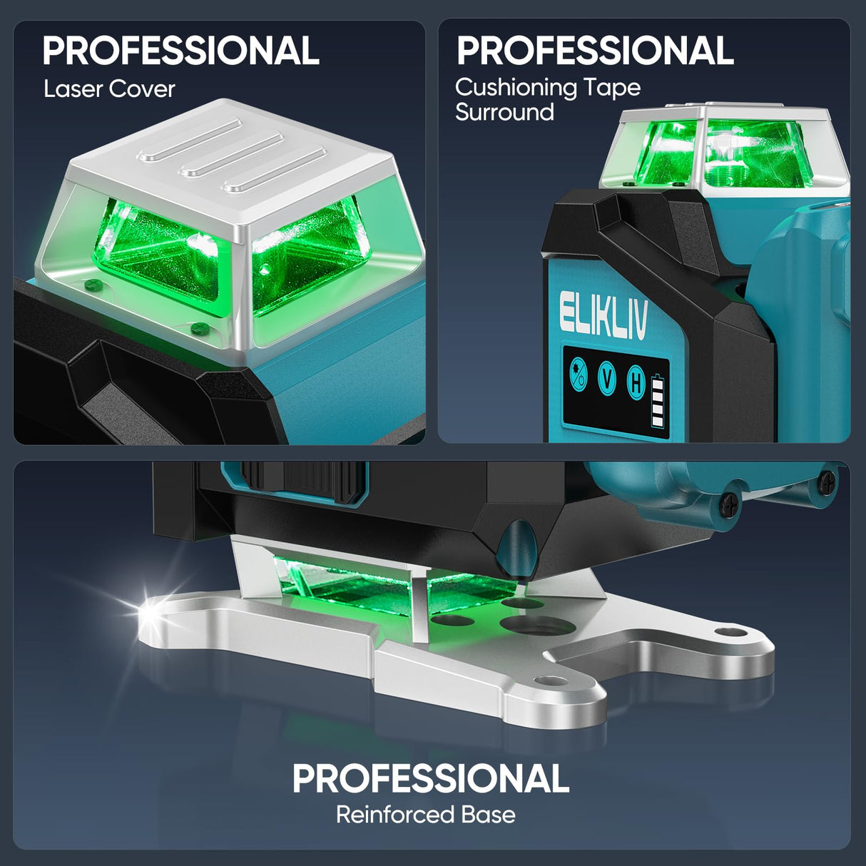 Laser Level, Elikliv Laser Level 360 Self Leveling, 200Ft Green Laser Level Lines Tool, 4x360° Cross Line Laser, Self Leveling Laser Level for Construction&Picture Hanging,Rechargeable Batterie(16Hrs) Elikliv