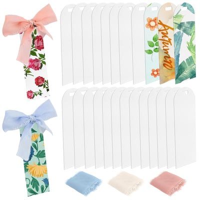 Framendino, 30 Pack 3 mm Acrylic Bookmark Blanks Sublimation Clear Bookmark with 30 Ribbon for DIY Crafts