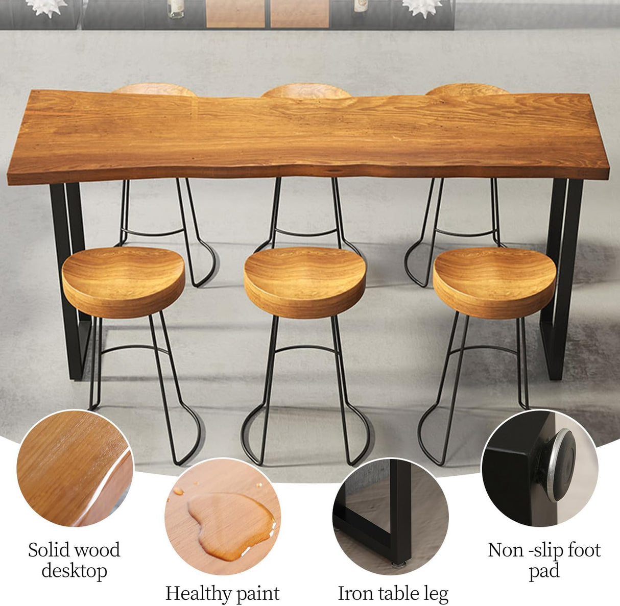 Counter Height Bar Table, 47.2in Home Bar Height Pub Table Industrial High Top Dinning Tables Rectangular Bar Height Tables, Outdoor Long Narrow Console Tables for Coffee Kitchen Restaurant(47.2in) bbyekctc