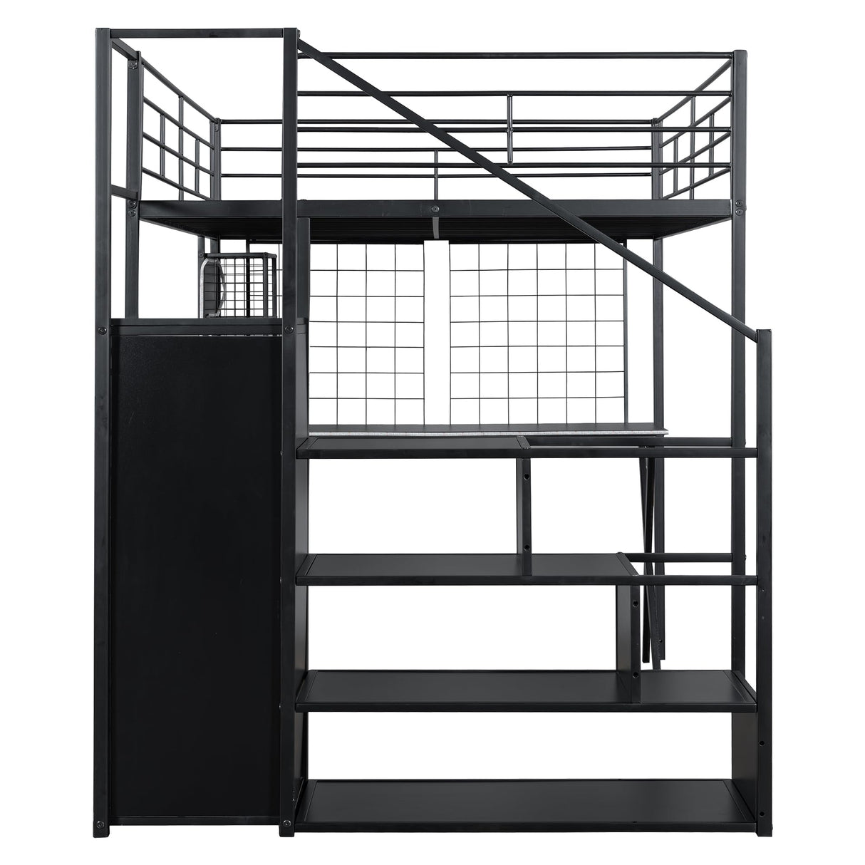 MERITLINE Full Gaming Loft Bed with Desk and Storage Wardrobe& LED RGB,Metal Gaming Bed with Stairs and Storage Case,for Adults Teens (Black) MERITLINE